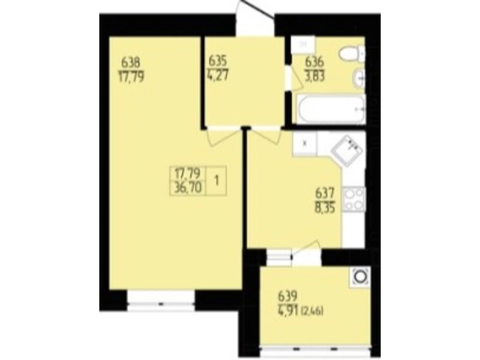 Продается 1-комнатная квартира 38.61 кв. м в Хмельницком, пер. Франко Ивана, 8 - фото 1