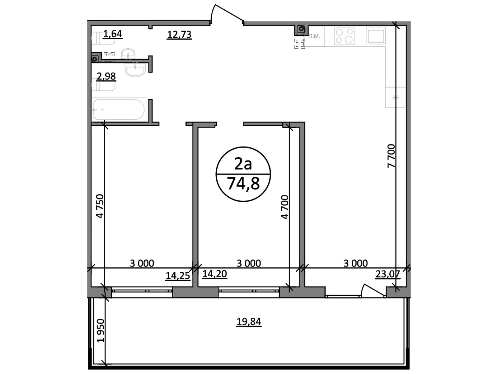 Продается 2-комнатная квартира 74.8 кв. м в Басовке, Кольцевая дор. - фото 1