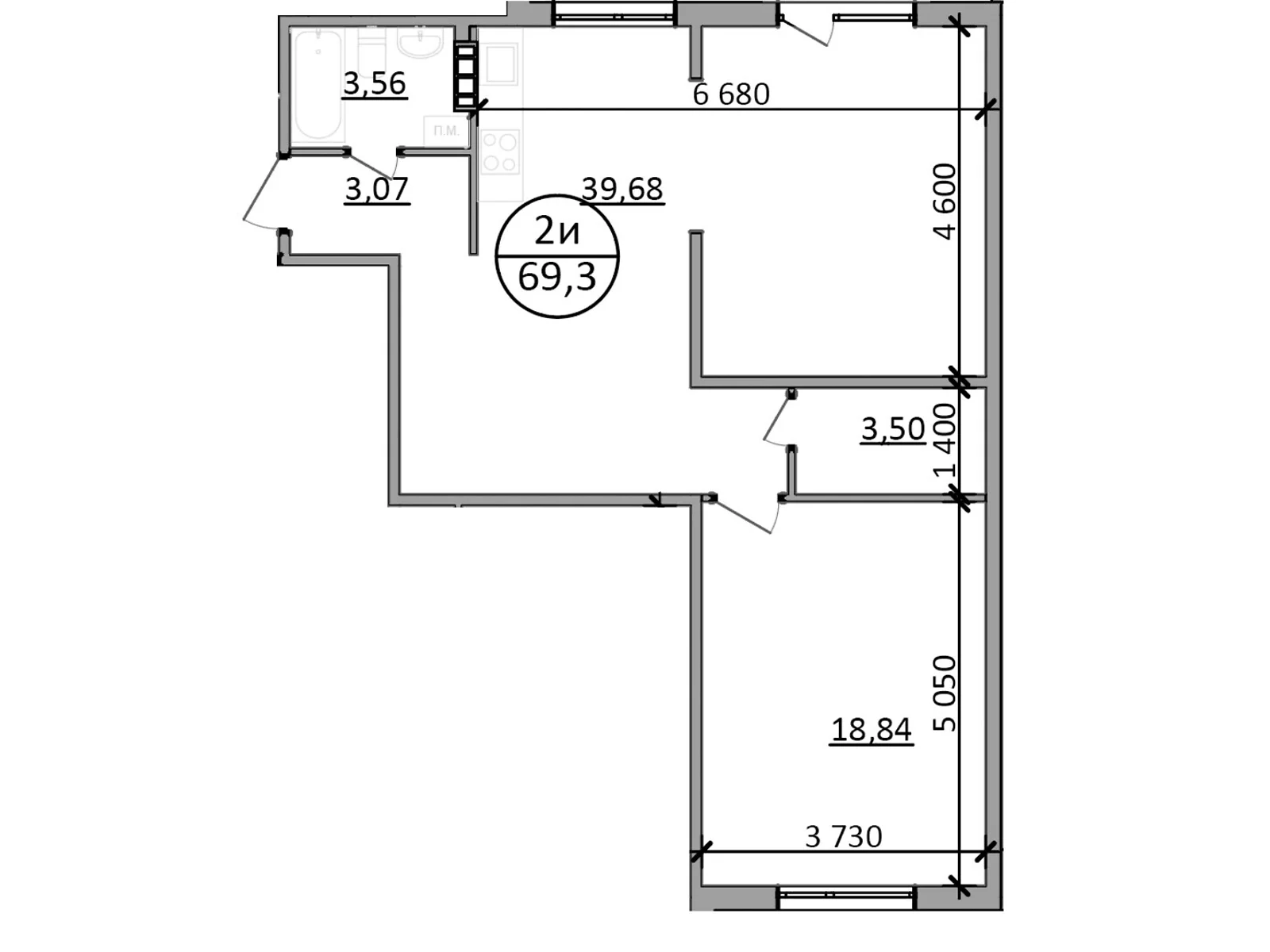 Продается 1-комнатная квартира 69.3 кв. м в Басовке, Кольцевая дор. - фото 1