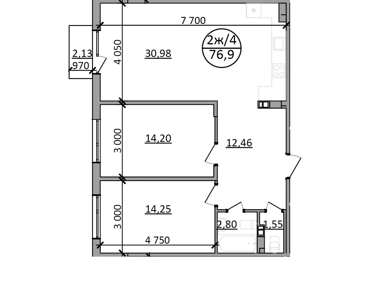 Продается 2-комнатная квартира 76.9 кв. м в Басовке, Кольцевая дор. - фото 1