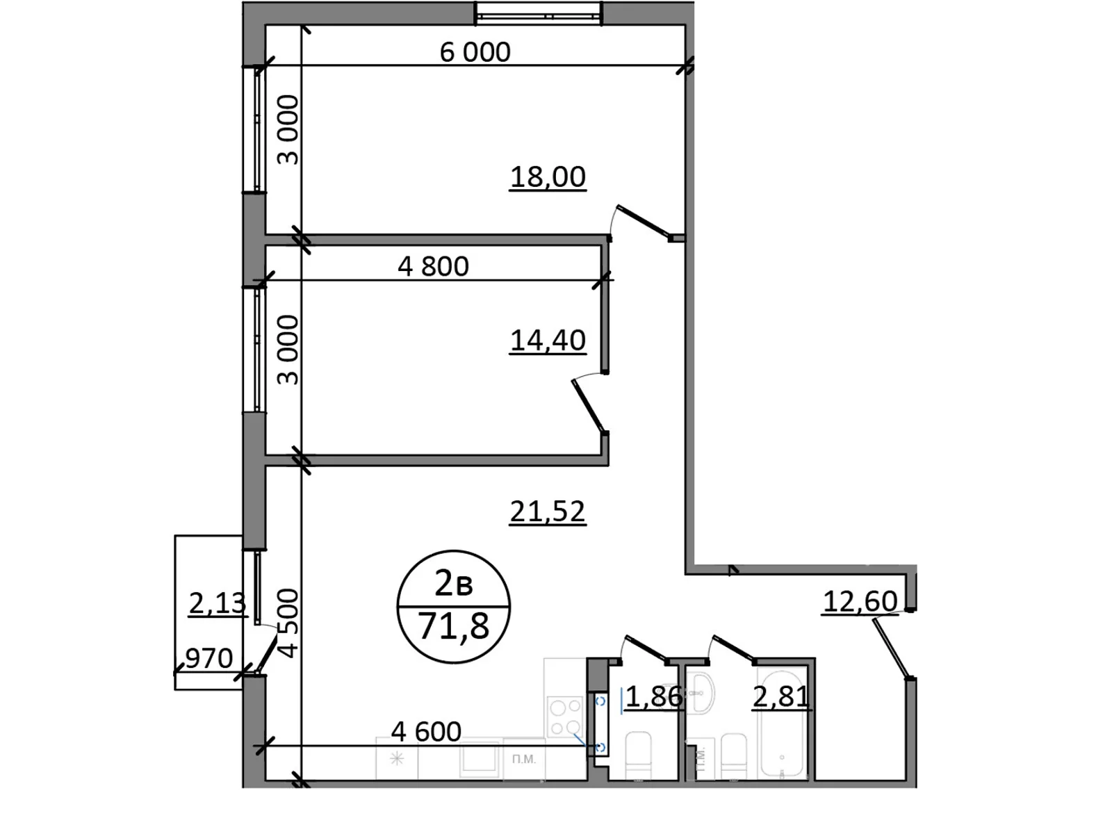 Продается 2-комнатная квартира 71.8 кв. м в Басовке, Кольцевая дор. - фото 1