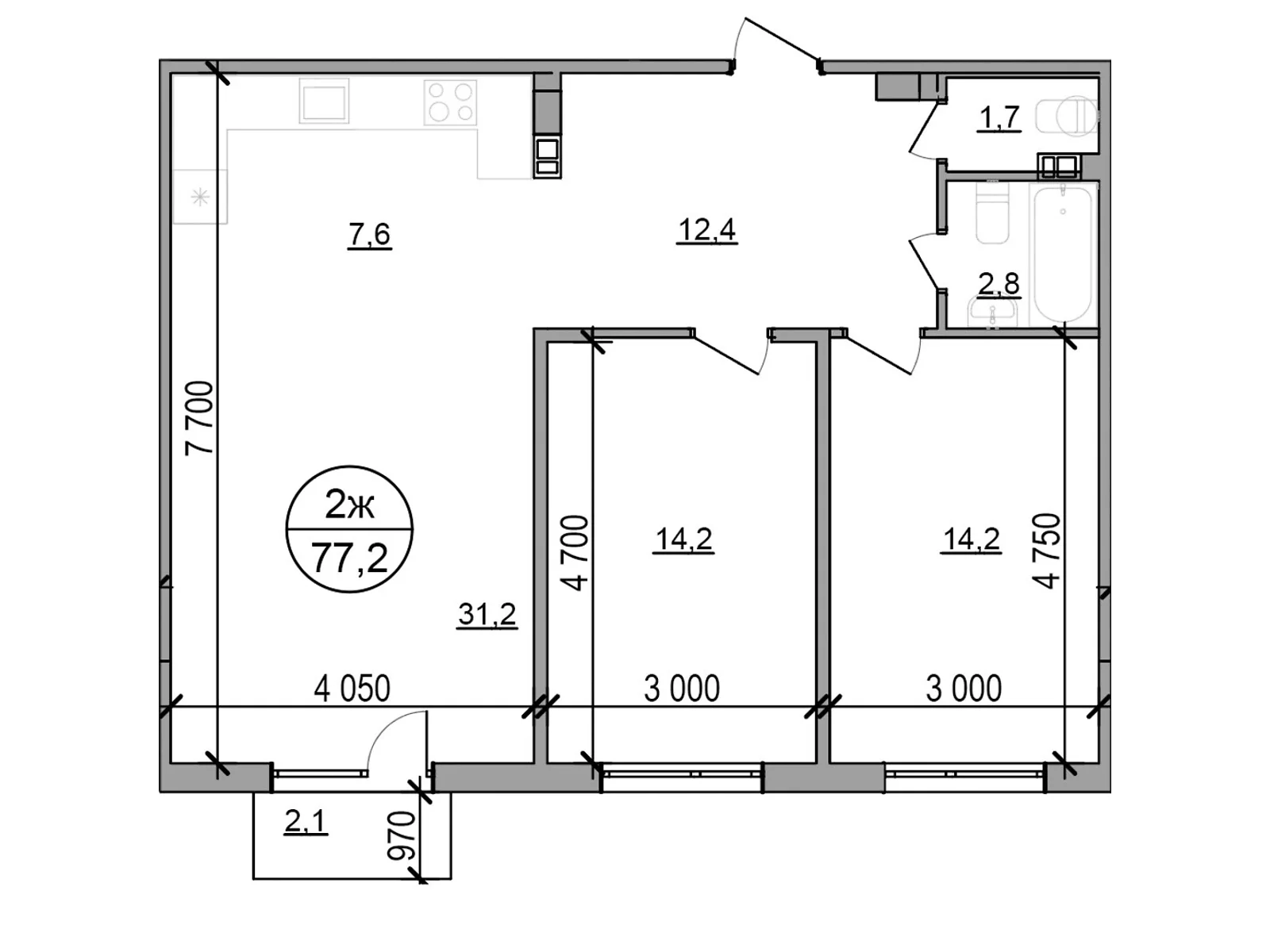 Продается 2-комнатная квартира 77.2 кв. м в Басовке, Кольцевая дор. - фото 1