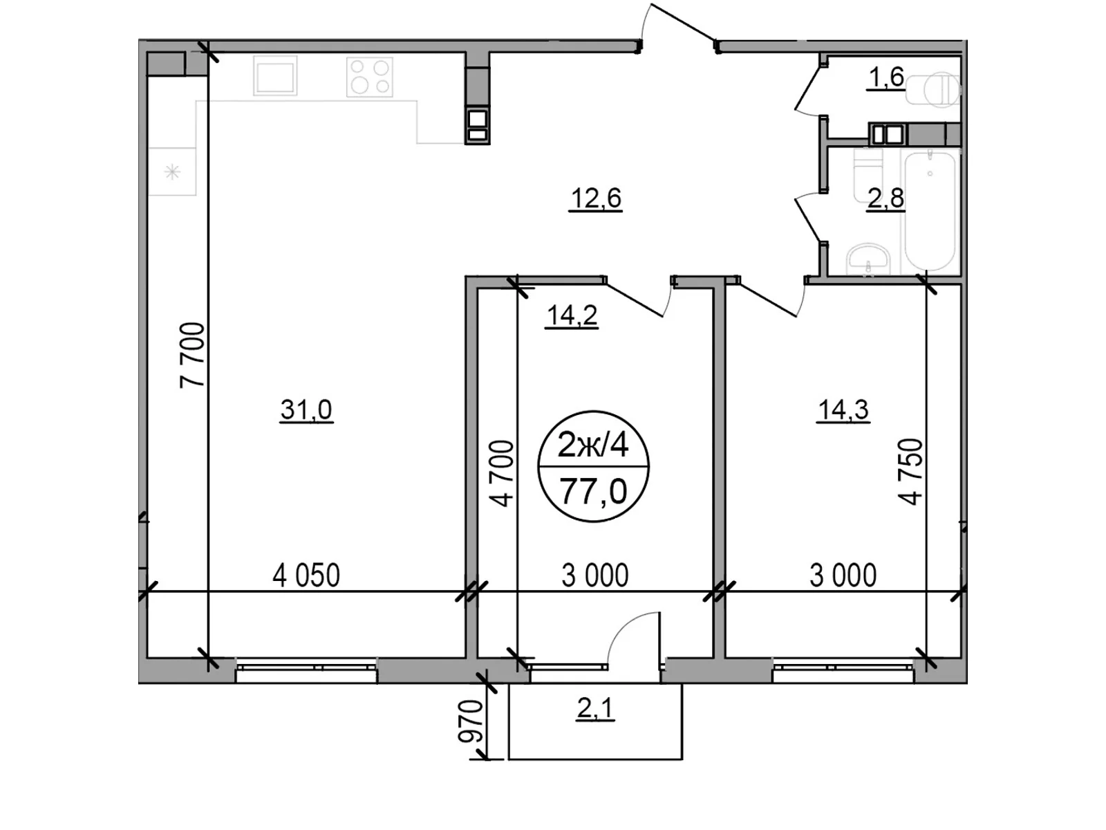 Продается 2-комнатная квартира 77 кв. м в, цена: 59290 $ - фото 1