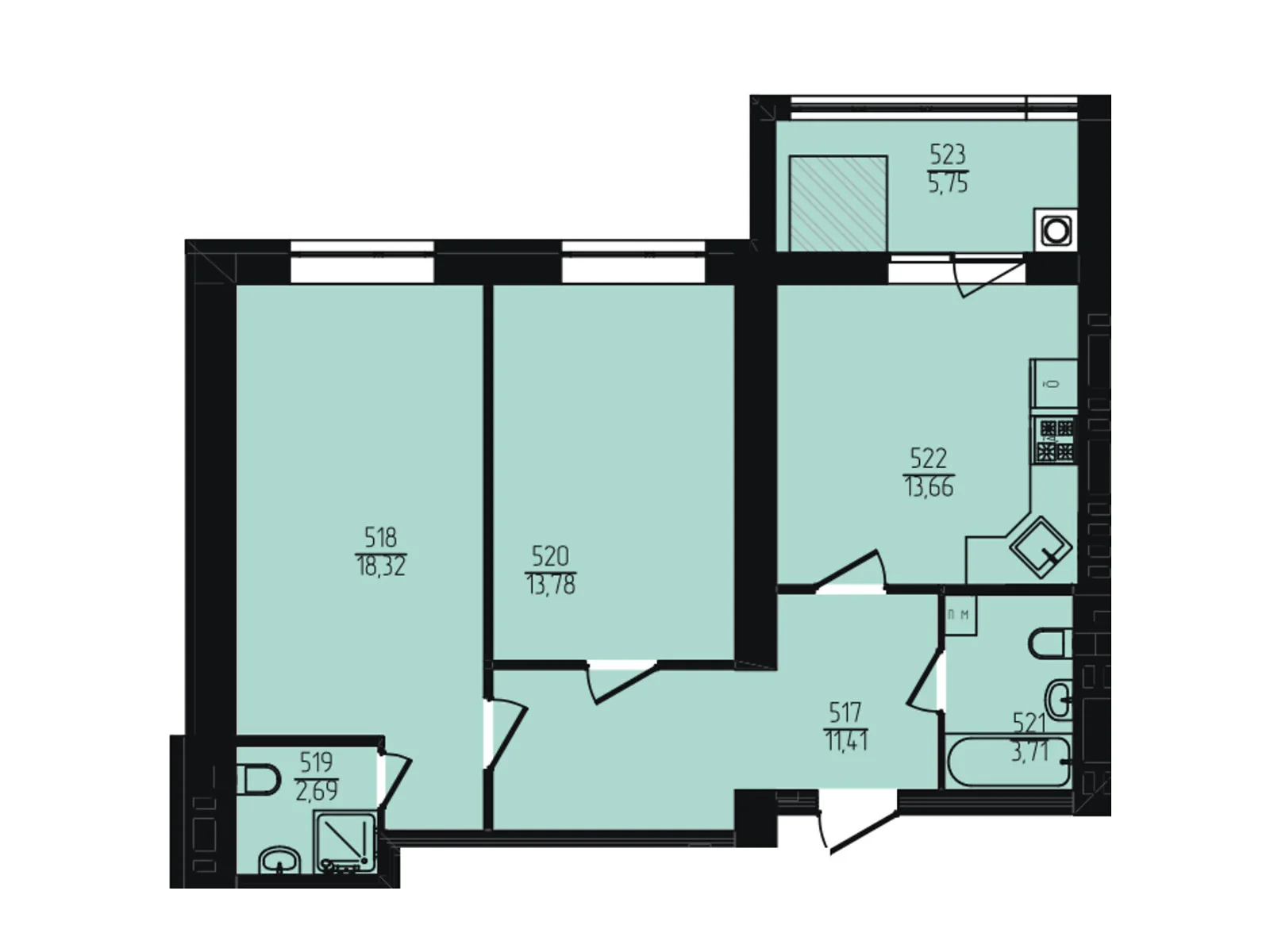 Продается 2-комнатная квартира 69.32 кв. м в Хмельницком, цена: 56352 $ - фото 1