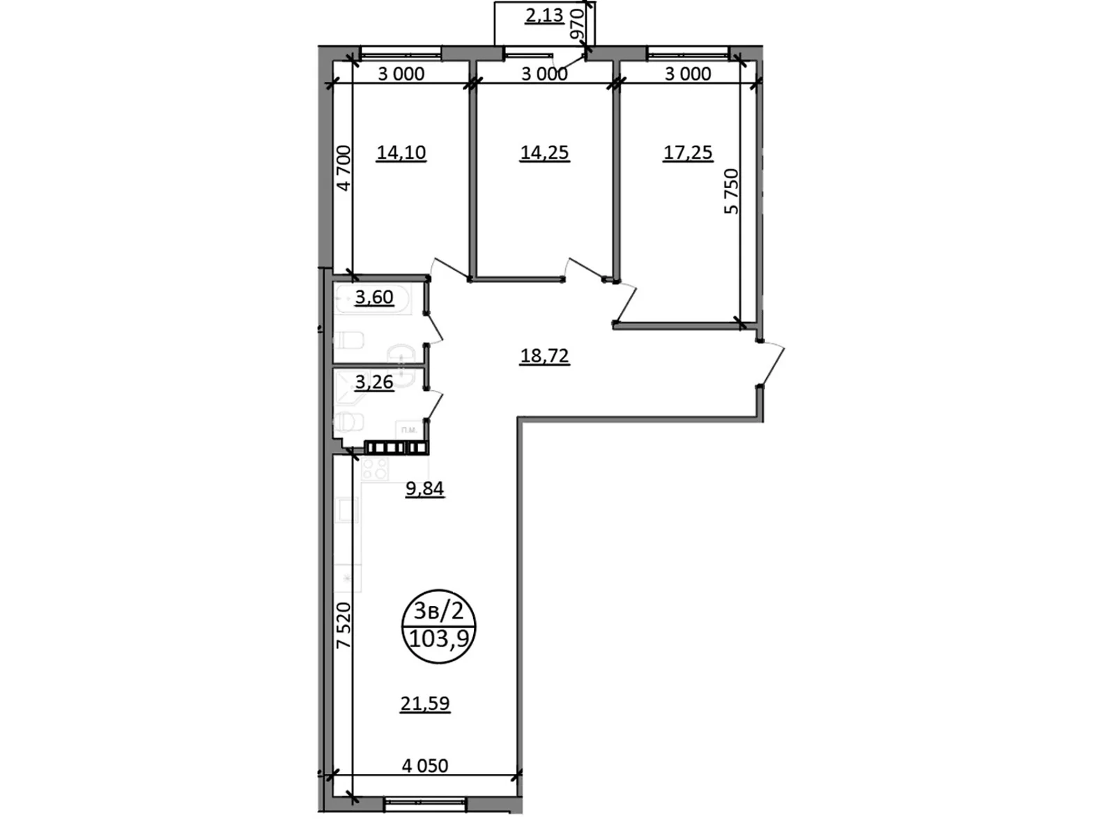 Продается 3-комнатная квартира 103.9 кв. м в Басовке, Кольцевая дор. - фото 1
