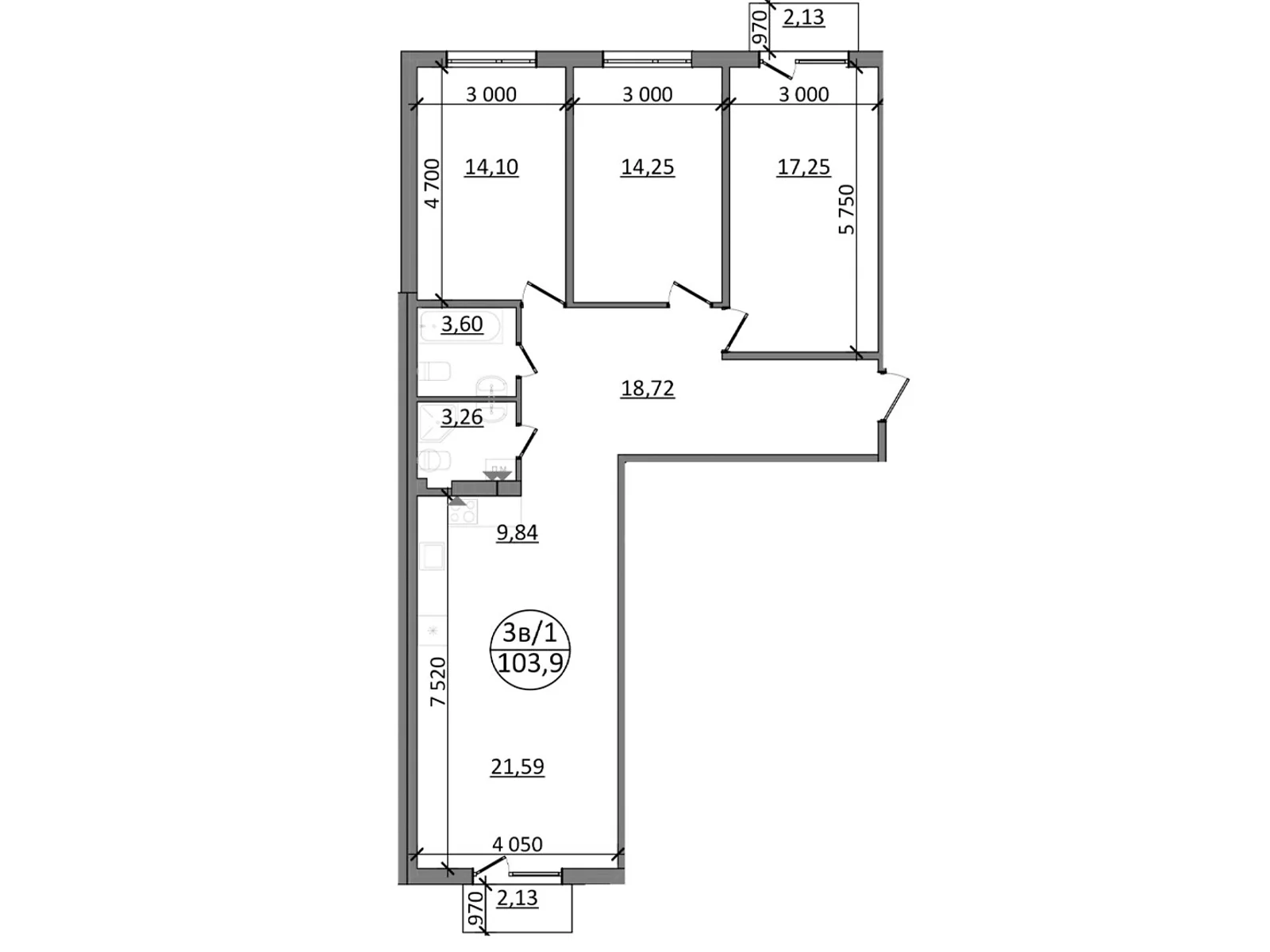 Продается 3-комнатная квартира 103.9 кв. м в, цена: 77925 $ - фото 1