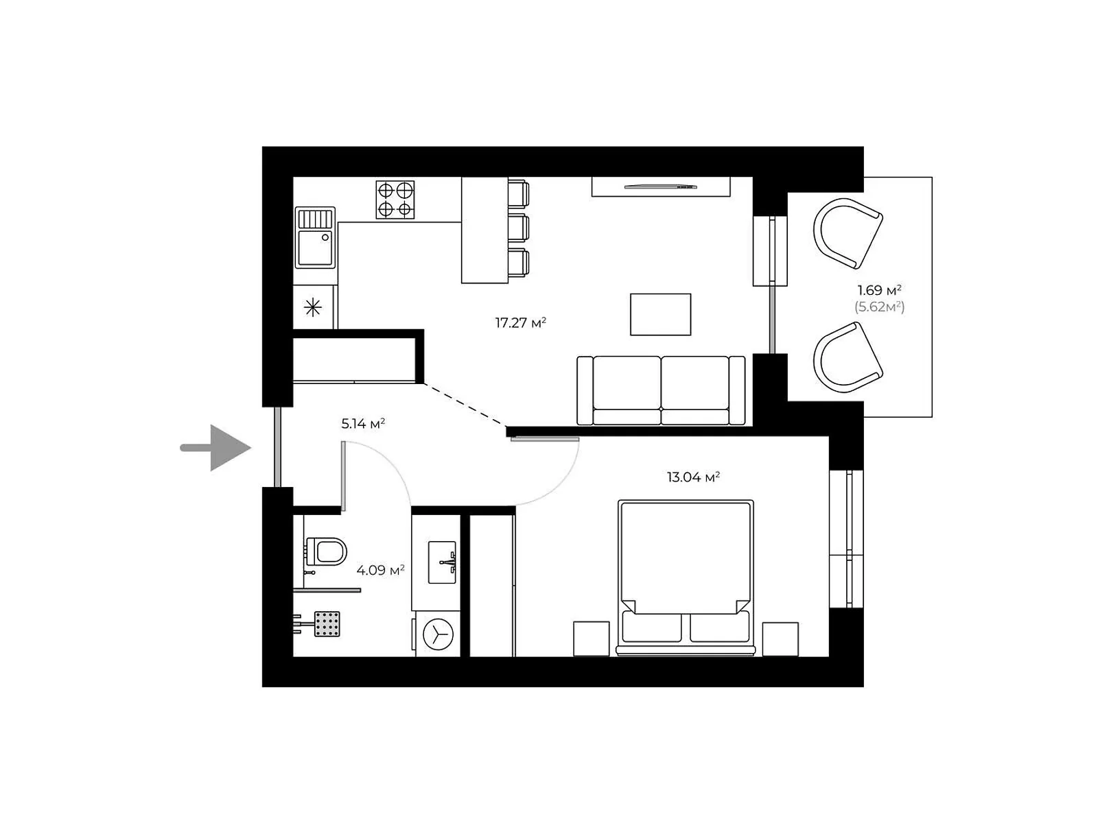Продається 1-кімнатна квартира 41.2 кв. м у Ужгороді, вул. Мальовнича, 1 - фото 1