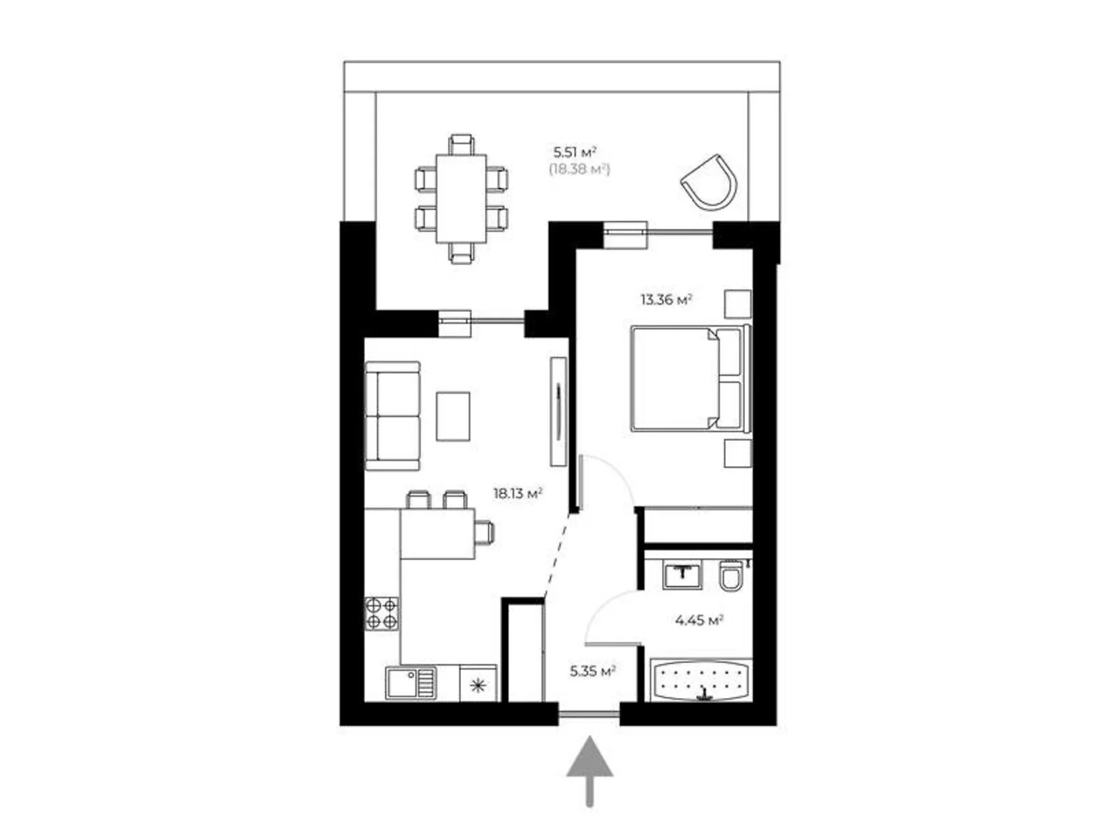 Продається 1-кімнатна квартира 46.8 кв. м у Ужгороді, вул. Мальовнича, 1 - фото 1
