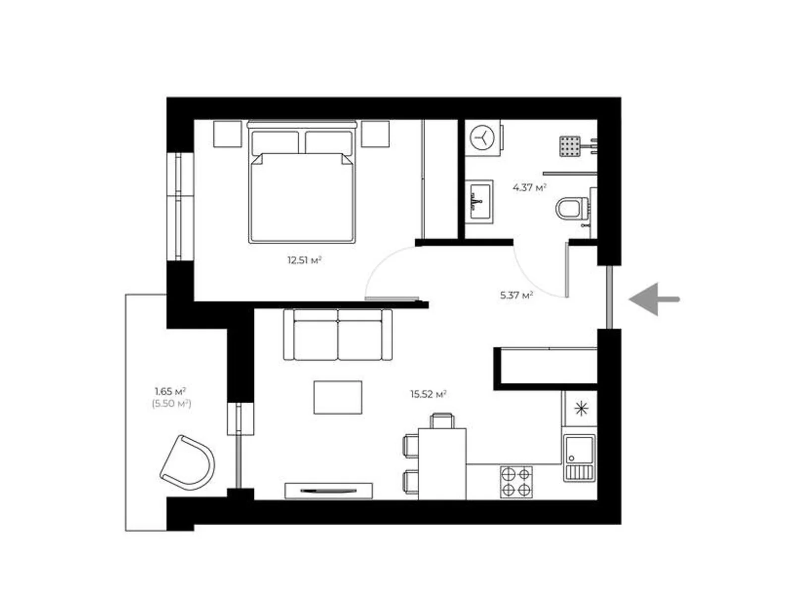 Продається 1-кімнатна квартира 39.4 кв. м у Ужгороді, вул. Мальовнича, 1 - фото 1