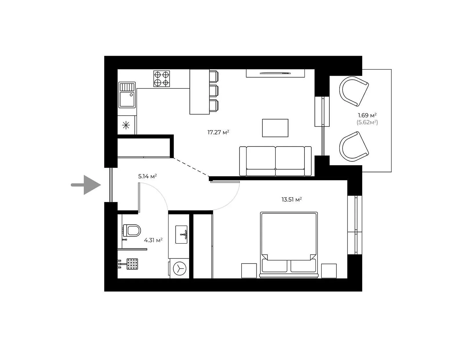 Продається 1-кімнатна квартира 42 кв. м у Ужгороді, вул. Мальовнича, 1 - фото 1