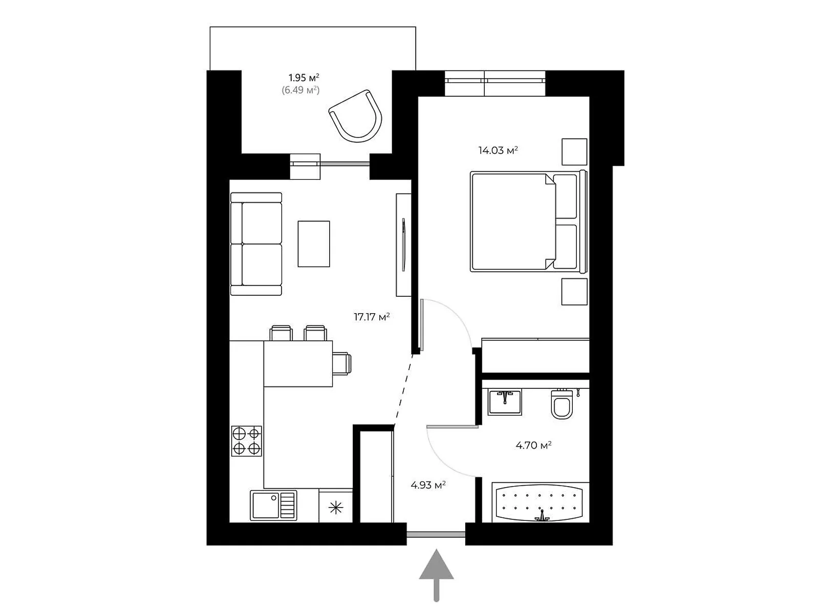 Продається 1-кімнатна квартира 42.8 кв. м у Ужгороді, вул. Мальовнича, 1 - фото 1