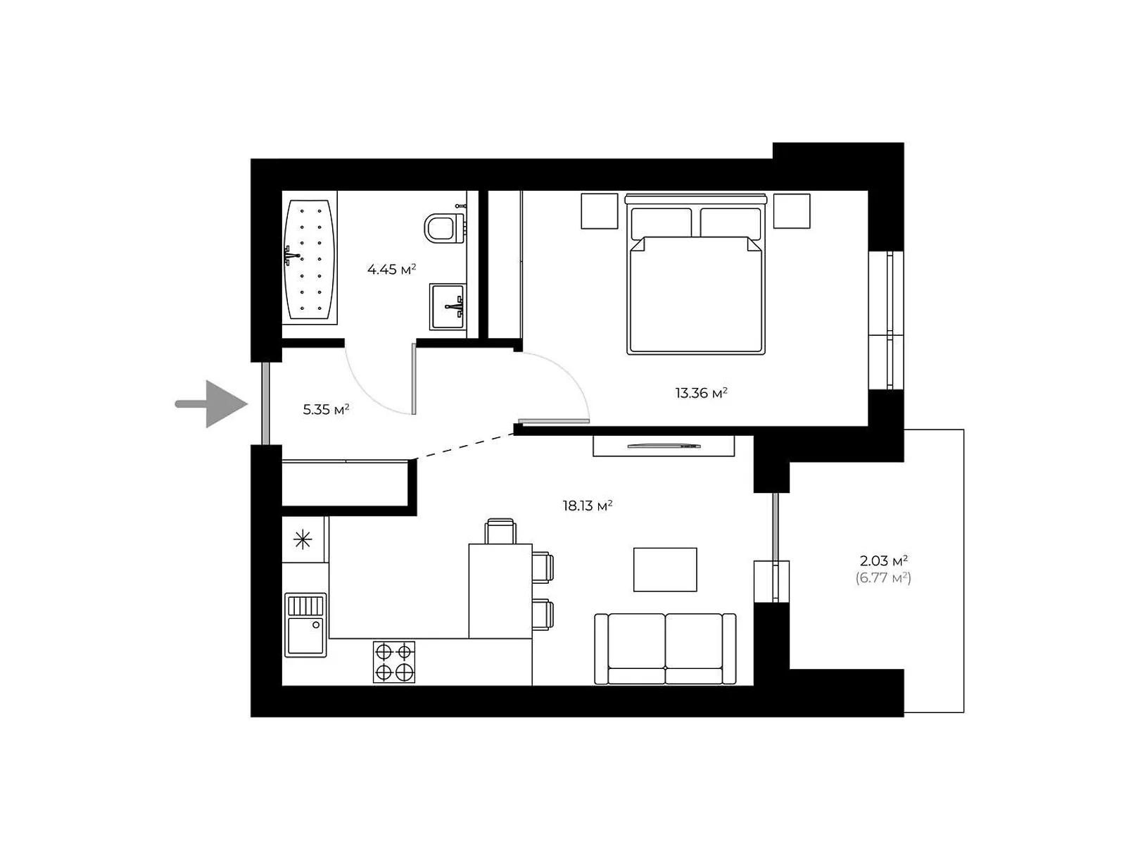 Продається 1-кімнатна квартира 41.7 кв. м у Ужгороді, вул. Мальовнича, 1 - фото 1