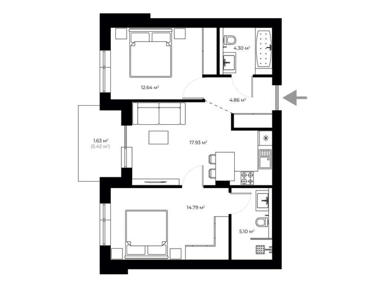 Продається 2-кімнатна квартира 61.3 кв. м у Ужгороді, вул. Мальовнича, 1 - фото 1
