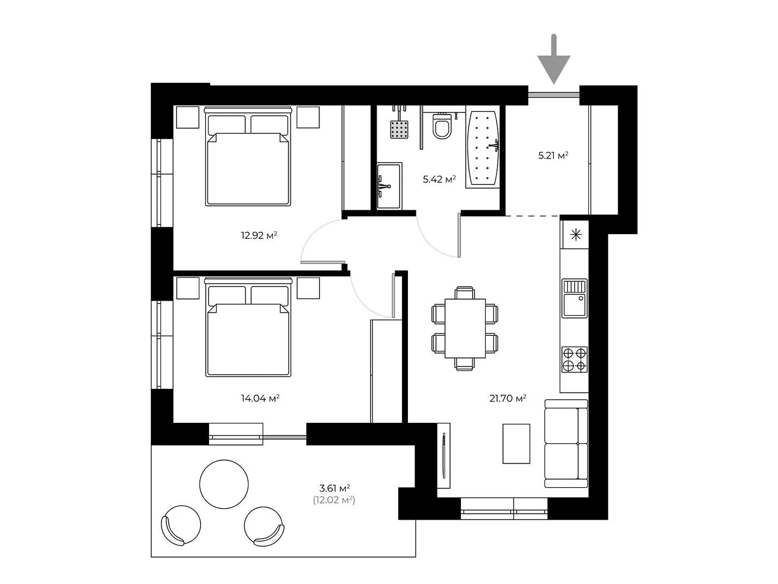 Продається 2-кімнатна квартира 62.9 кв. м у Ужгороді, вул. Мальовнича, 1 - фото 1