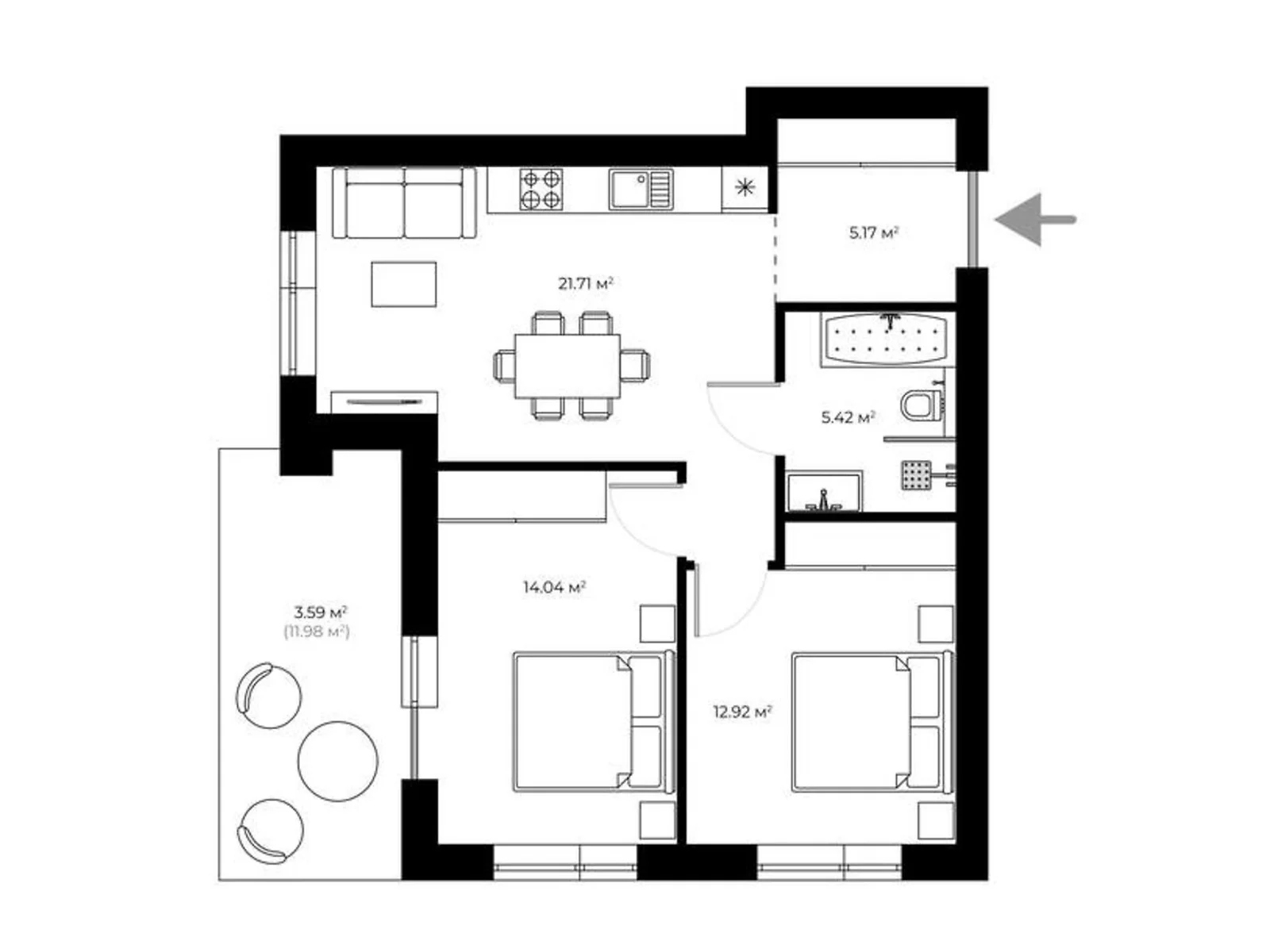 Продається 2-кімнатна квартира 72.9 кв. м у Ужгороді, вул. Мальовнича, 1 - фото 1