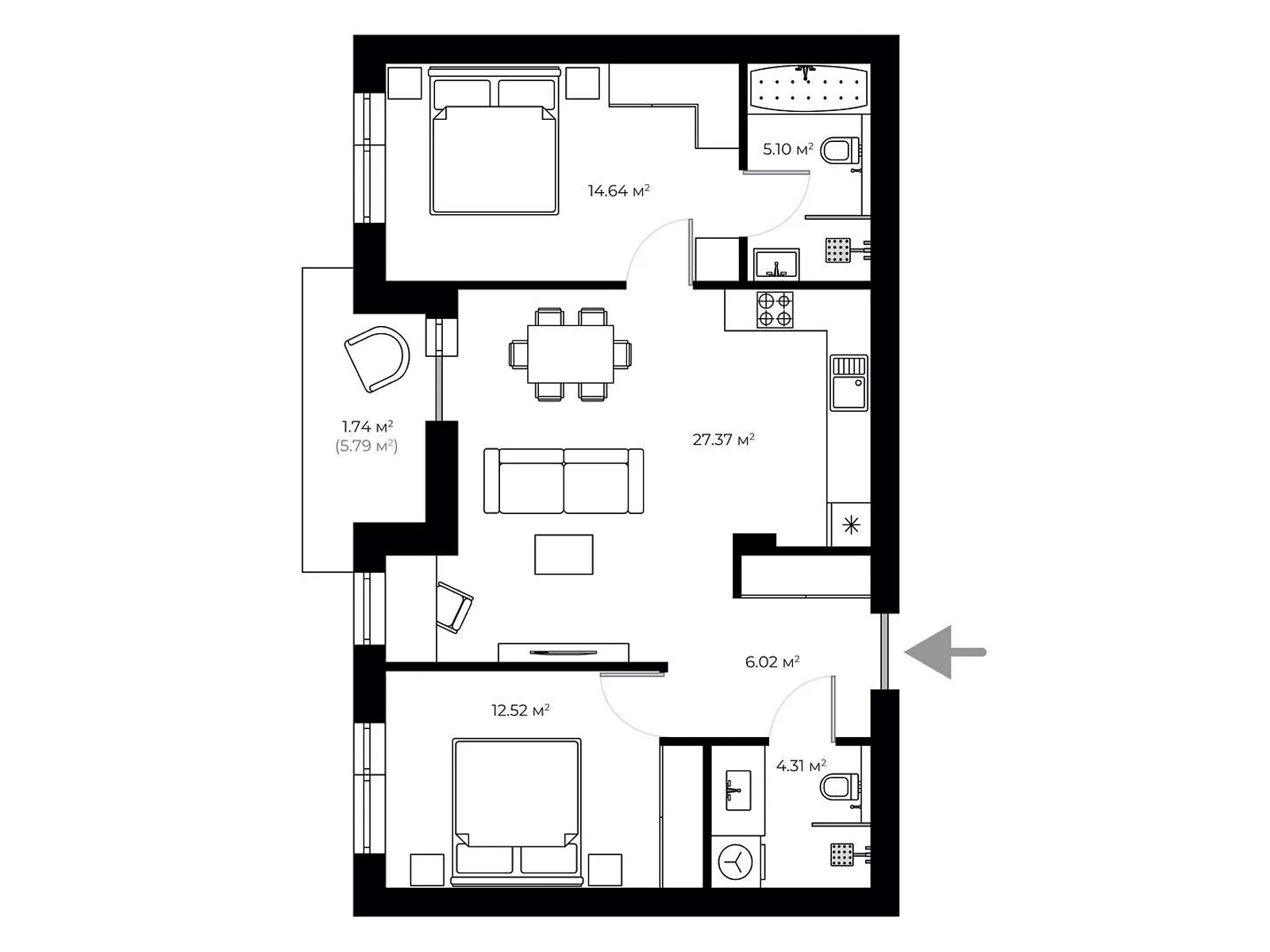 Продається 2-кімнатна квартира 71.7 кв. м у Ужгороді, вул. Мальовнича, 1 - фото 1