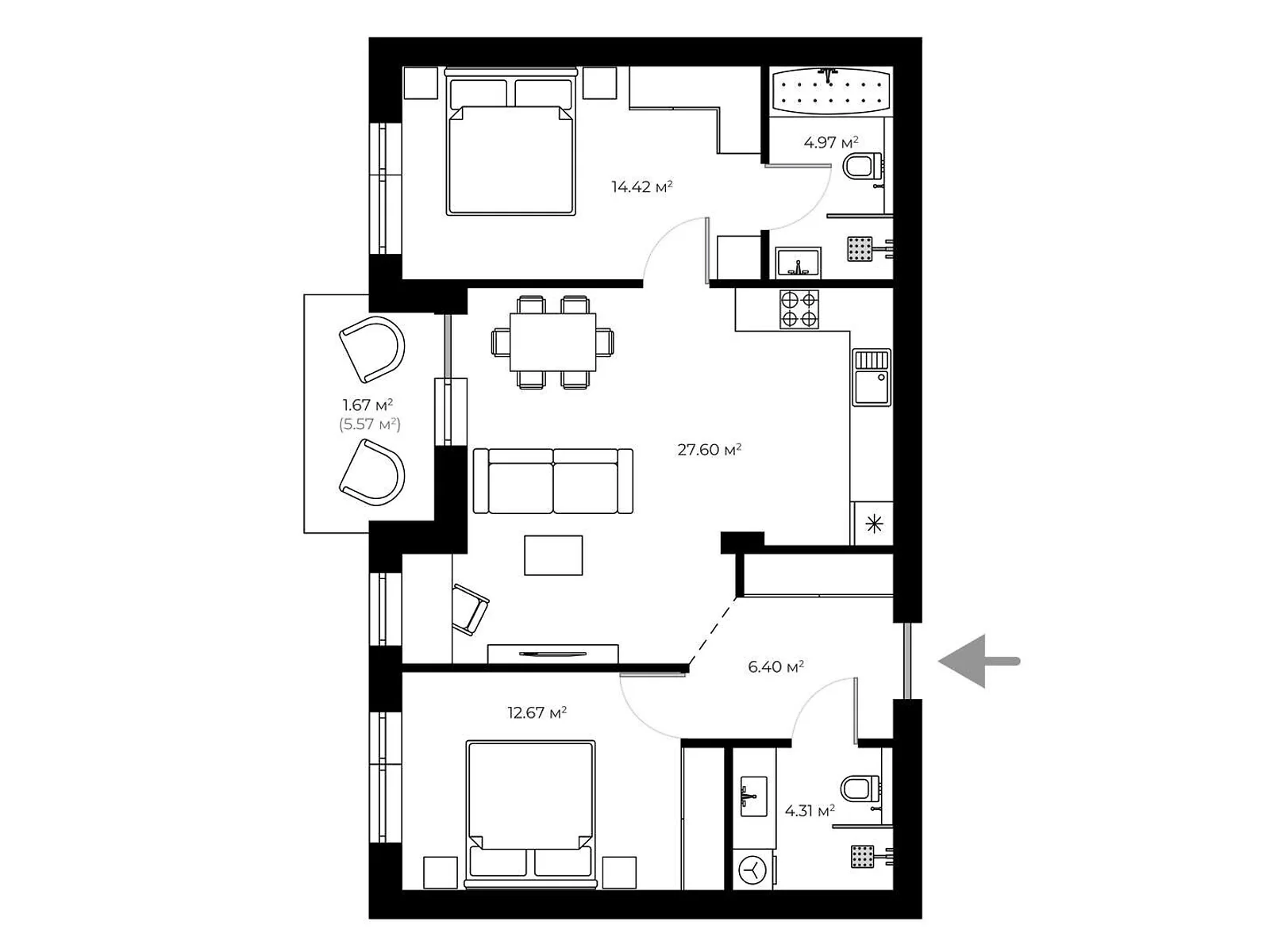Продається 2-кімнатна квартира 72 кв. м у Ужгороді, вул. Мальовнича, 1 - фото 1