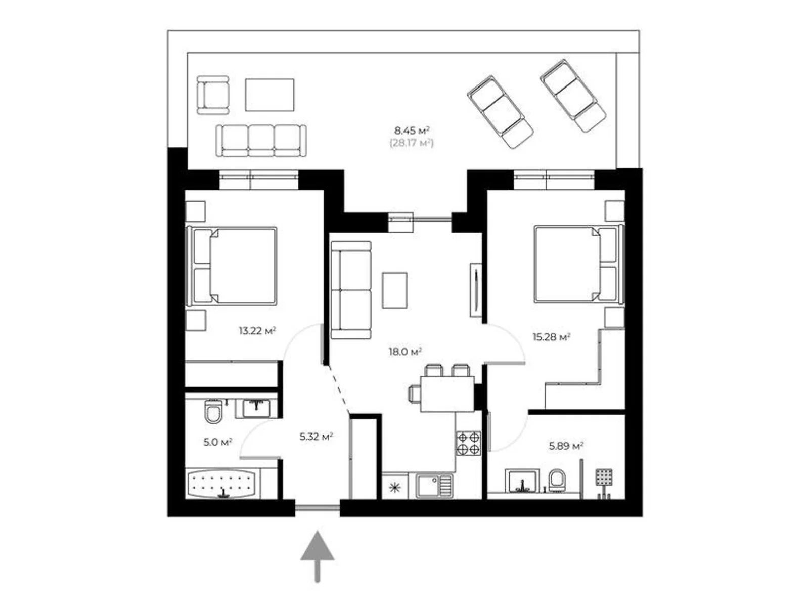 Продається 2-кімнатна квартира 71.2 кв. м у Ужгороді, вул. Мальовнича, 1 - фото 1