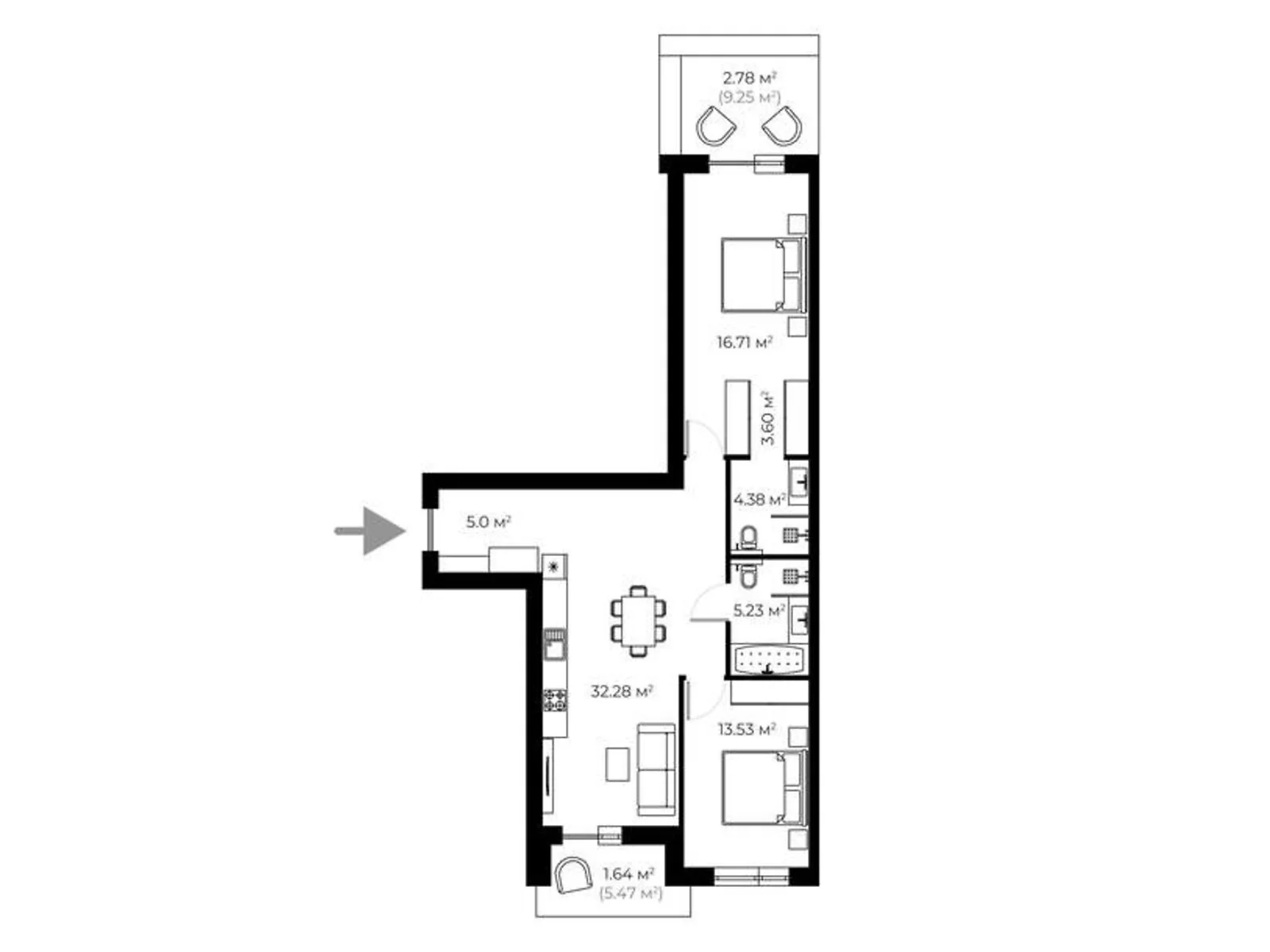 Продається 2-кімнатна квартира 85.2 кв. м у Ужгороді, вул. Мальовнича, 1 - фото 1