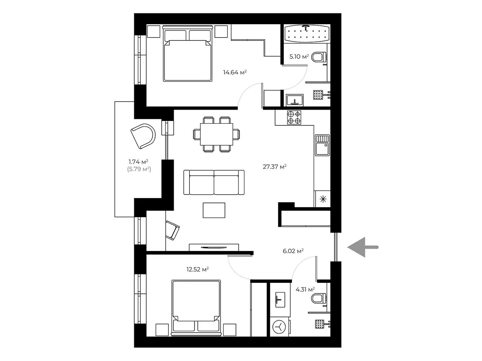 Продається 2-кімнатна квартира 68.9 кв. м у Ужгороді, вул. Мальовнича, 1 - фото 1