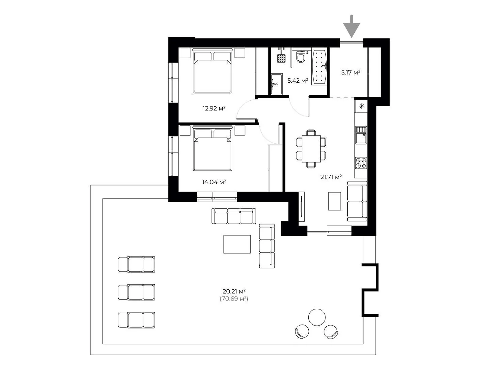 Продається 2-кімнатна квартира 80.5 кв. м у Ужгороді, вул. Мальовнича, 1 - фото 1