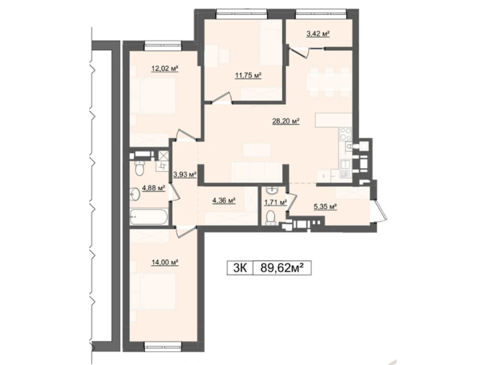 Продается 3-комнатная квартира 89.62 кв. м в Львове, цена: 122779 $ - фото 1