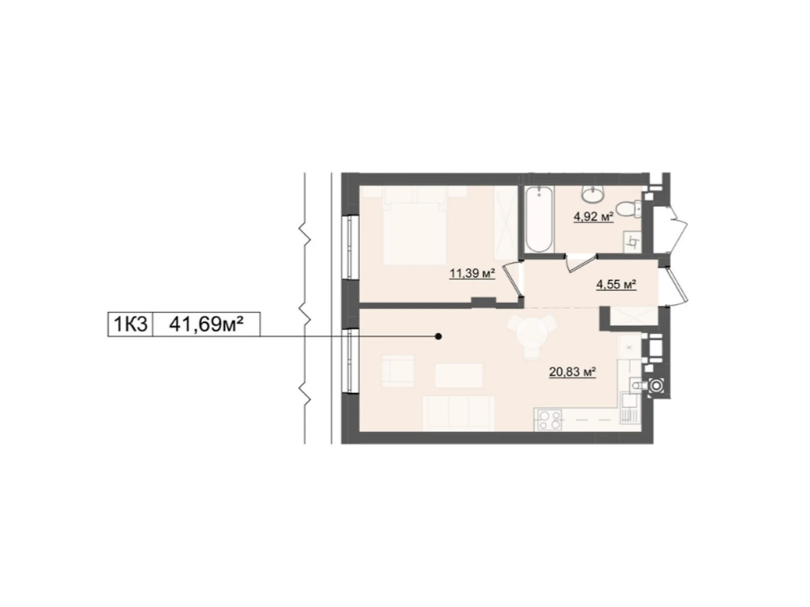 Продається 1-кімнатна квартира 41.69 кв. м у Львові, вул. В'ячеслава Липинського, 56 - фото 1