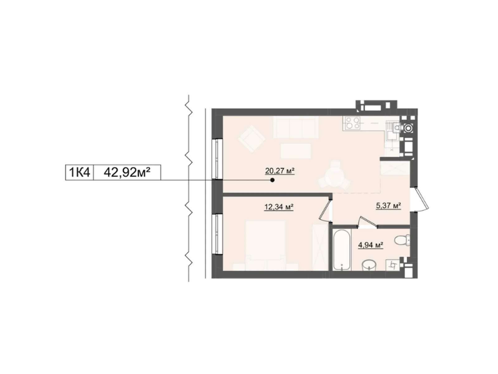 Продається 1-кімнатна квартира 42.92 кв. м у Львові, вул. В'ячеслава Липинського, 56 - фото 1