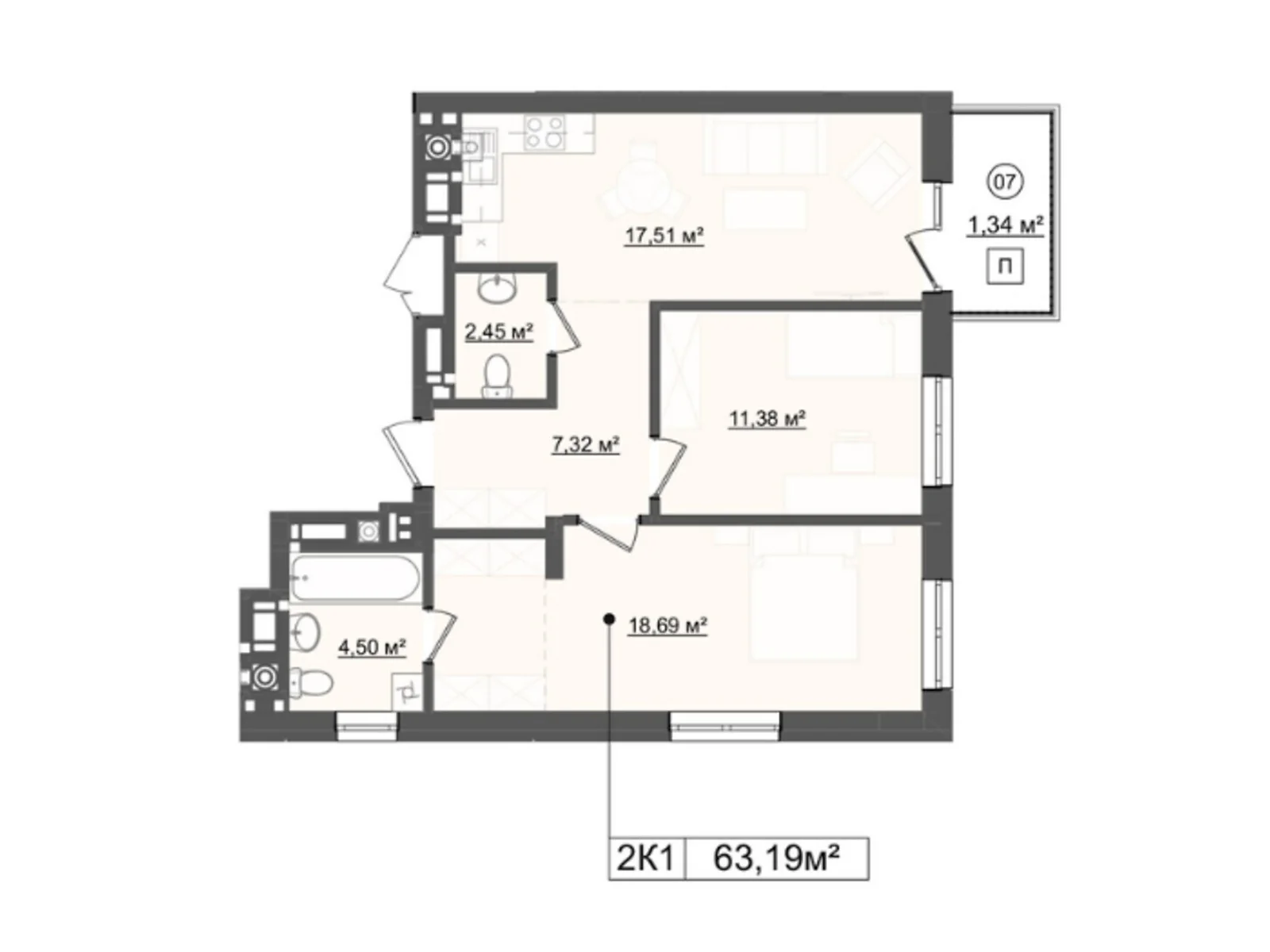 Продається 2-кімнатна квартира 63.18 кв. м у Львові, вул. В'ячеслава Липинського, 56 - фото 1