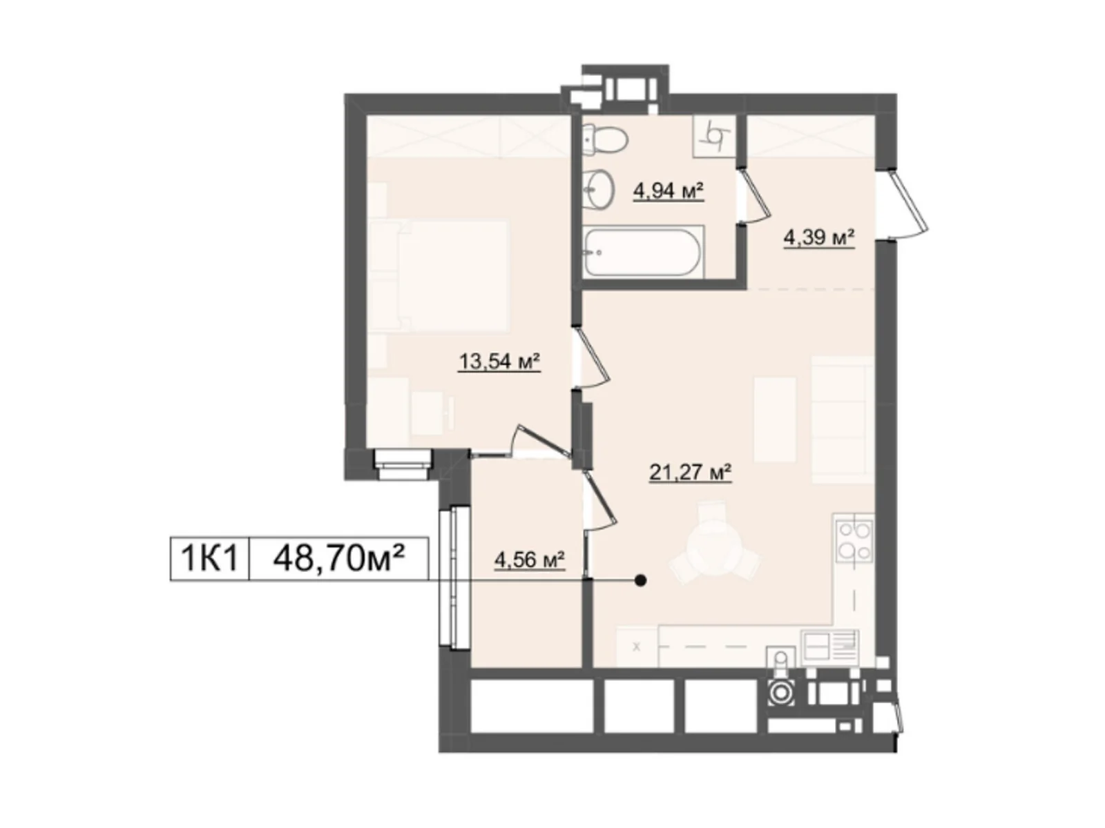 Продается 1-комнатная квартира 48.7 кв. м в Львове, цена: 72076 $ - фото 1