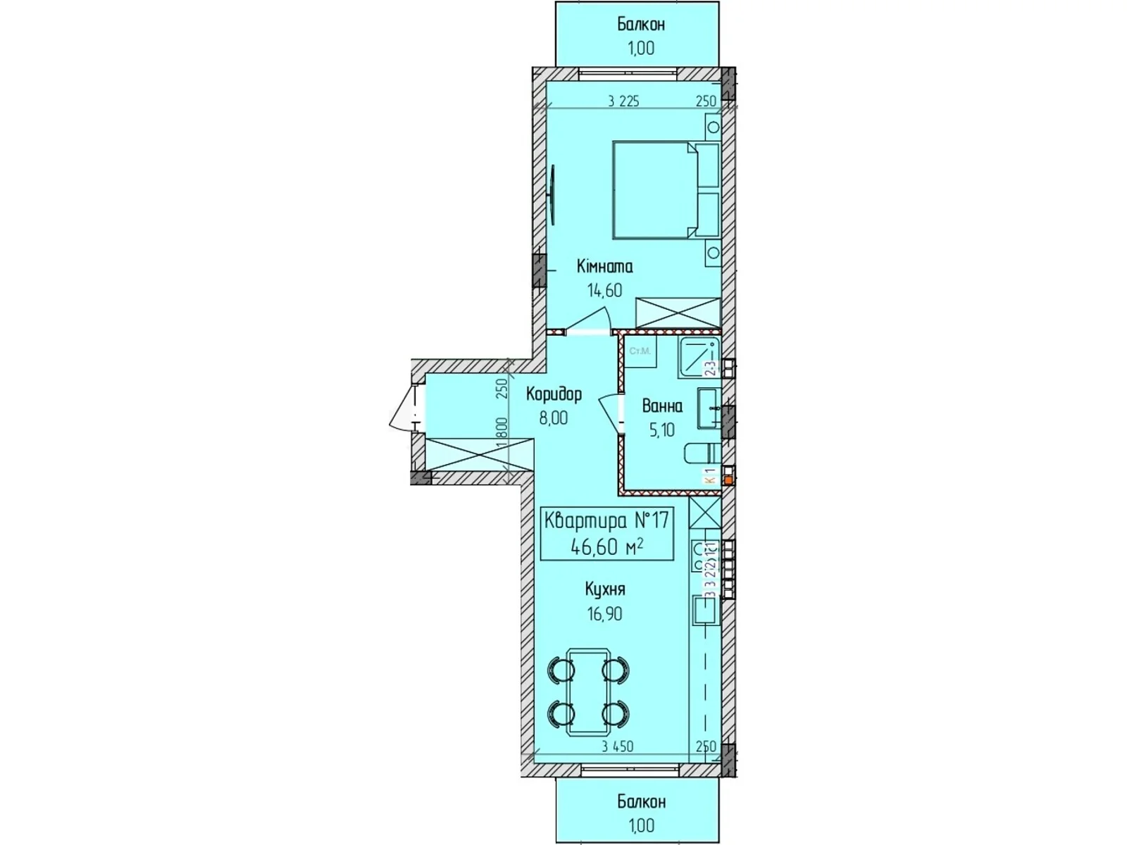 Продается 1-комнатная квартира 46.6 кв. м в Ужгороде, ул. Загорская, 188 - фото 1