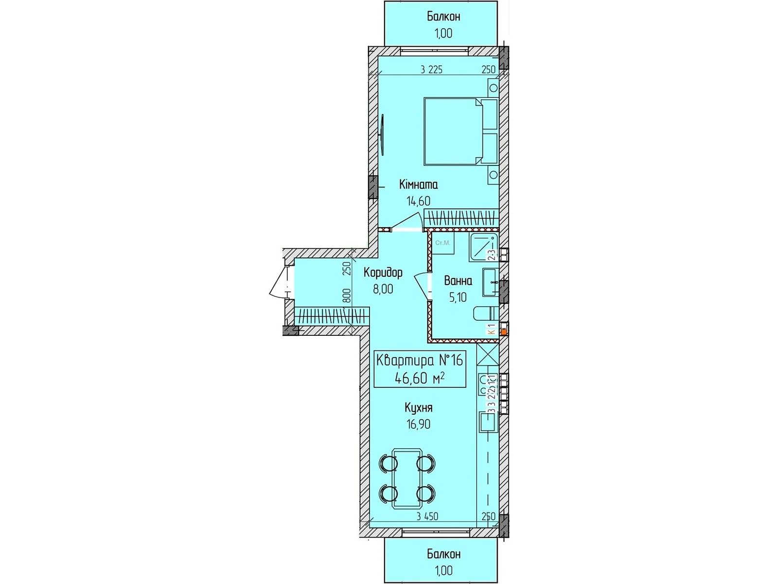 Продается 1-комнатная квартира 46.6 кв. м в Ужгороде, ул. Загорская, 188 - фото 1