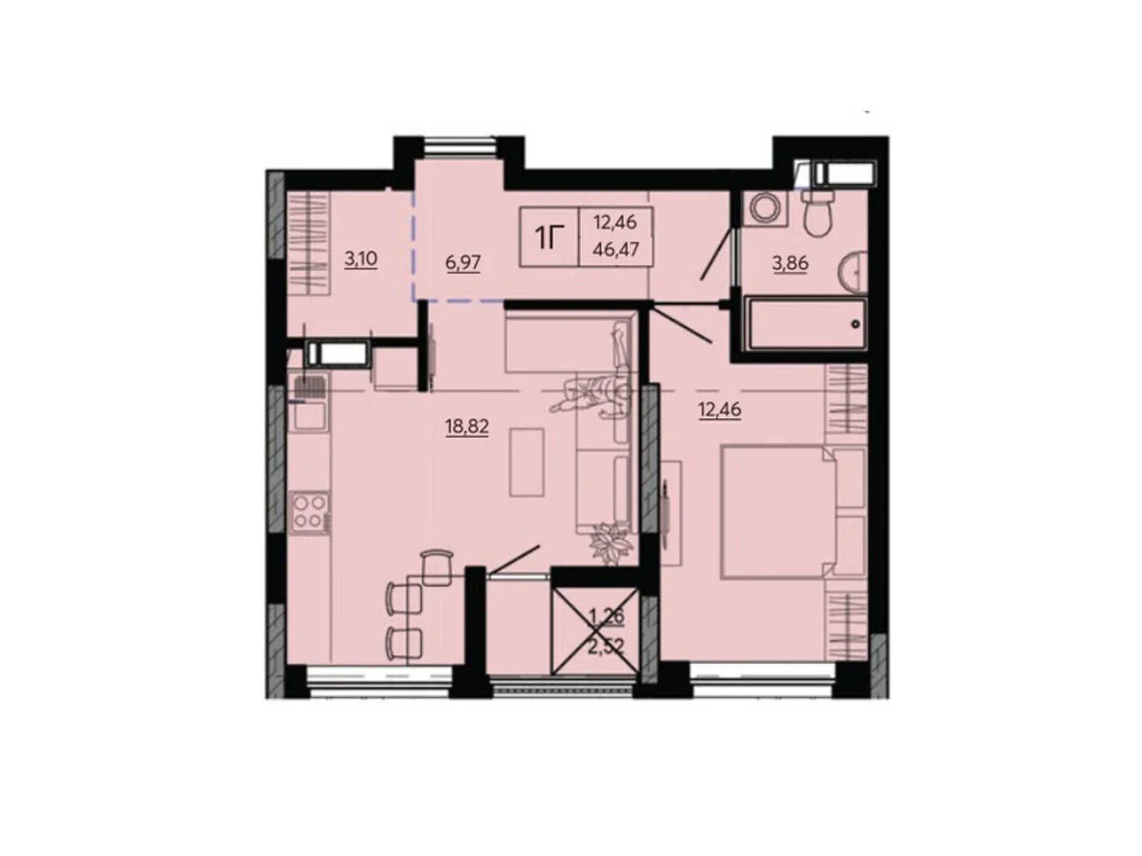 Продается 1-комнатная квартира 46.47 кв. м в Киеве, ул. Николая Кибальчича, 1 - фото 1