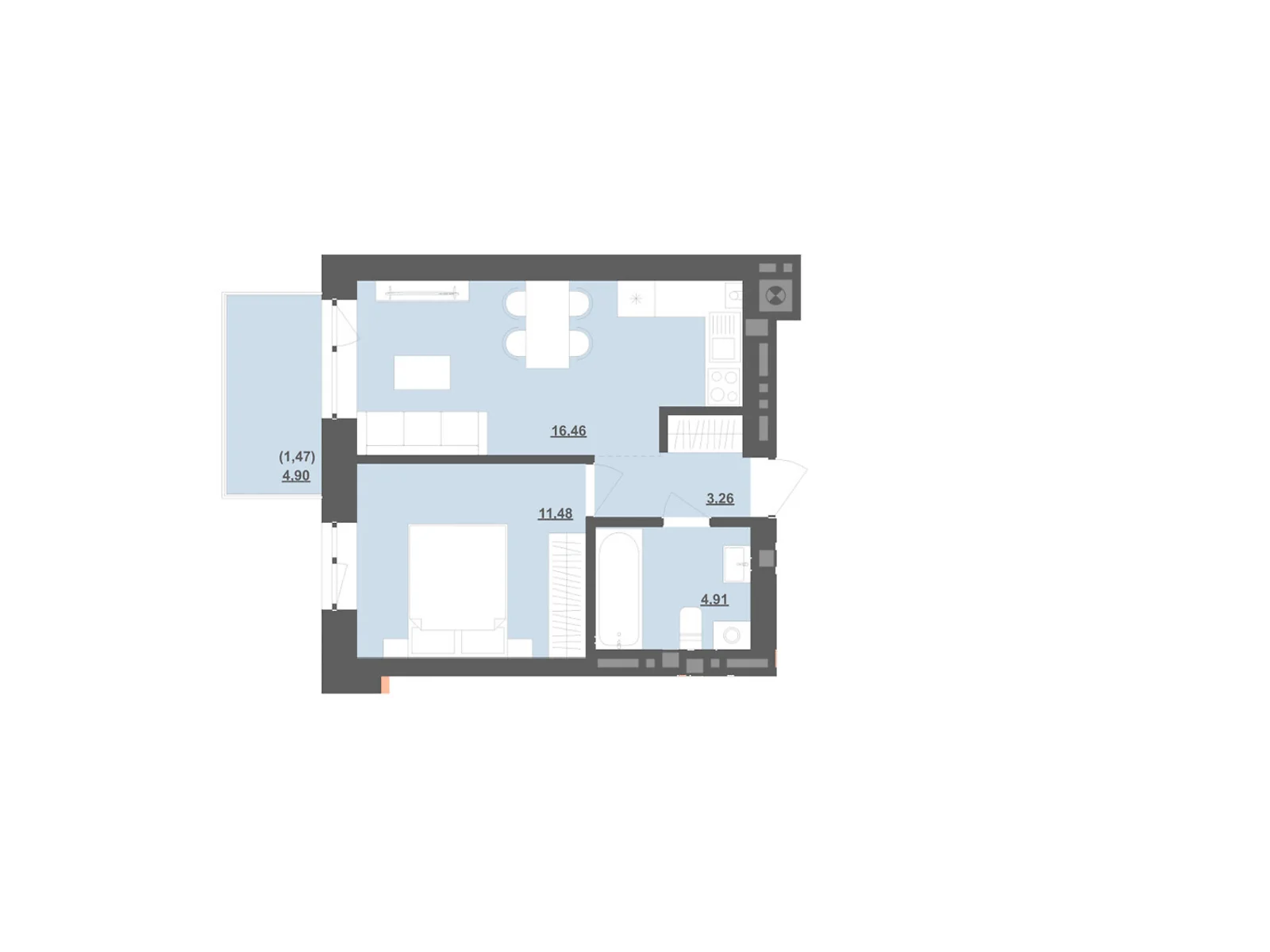 Продается 1-комнатная квартира 41.95 кв. м в, цена: 39439 $ - фото 1