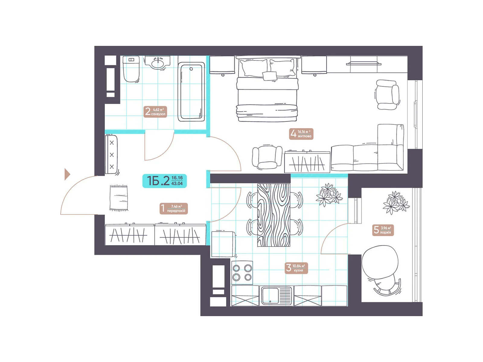 Продается 1-комнатная квартира 43.04 кв. м в Киеве, ул. Академика Заболотного, 15 - фото 1