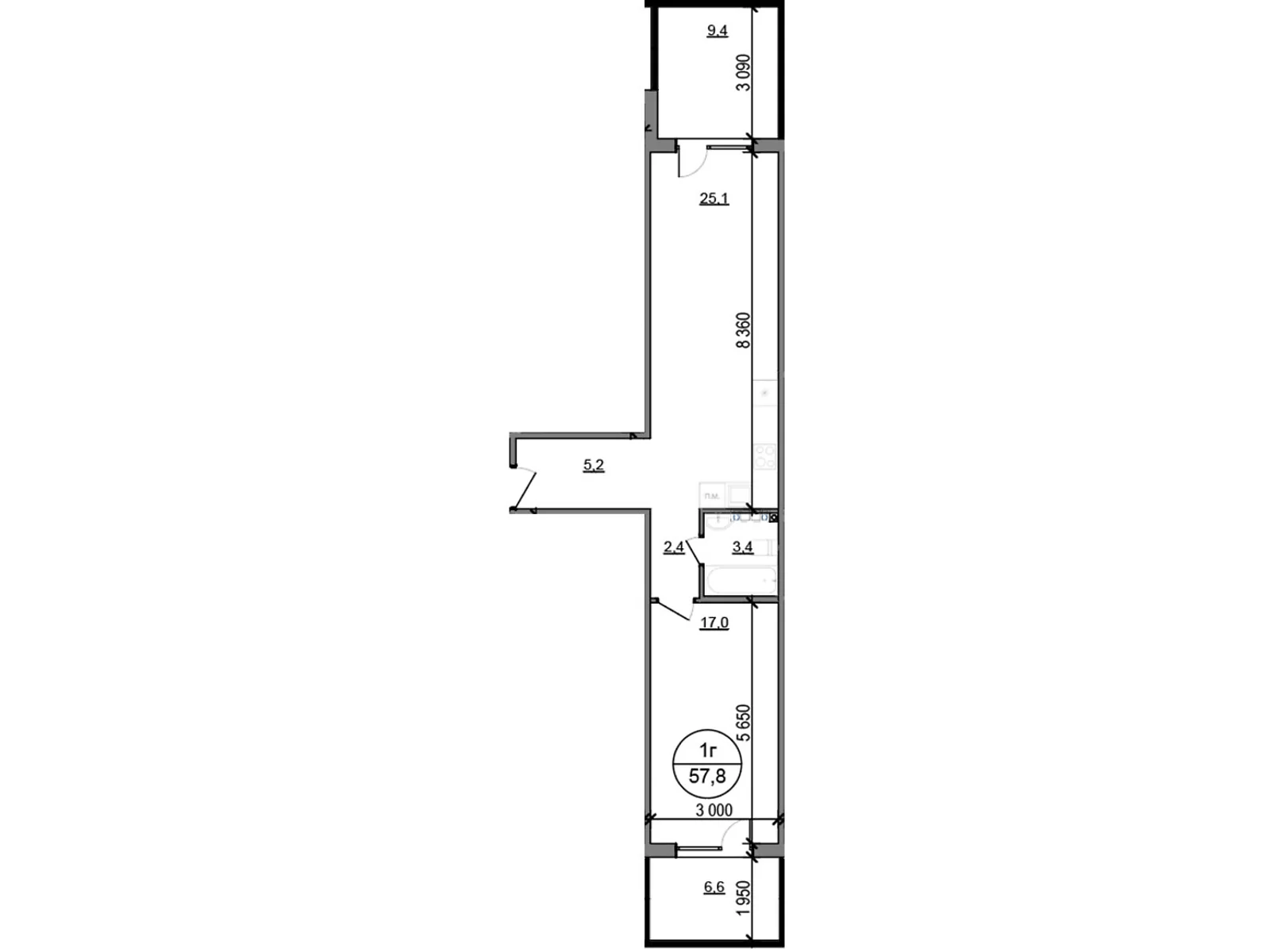 Продается 1-комнатная квартира 57.8 кв. м в, цена: 45662 $ - фото 1
