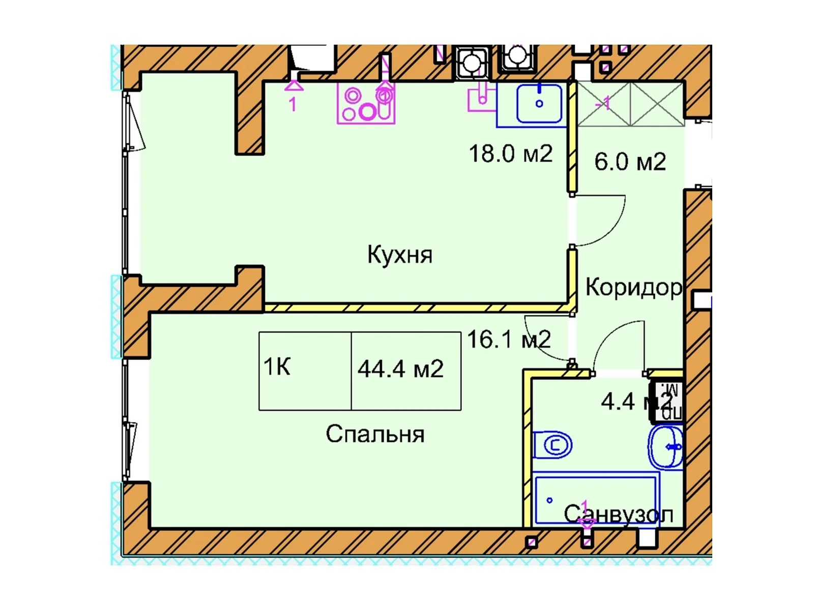 Продается 1-комнатная квартира 44.4 кв. м в Ровно, ул. Черновола Вячеслава, 94Е - фото 1