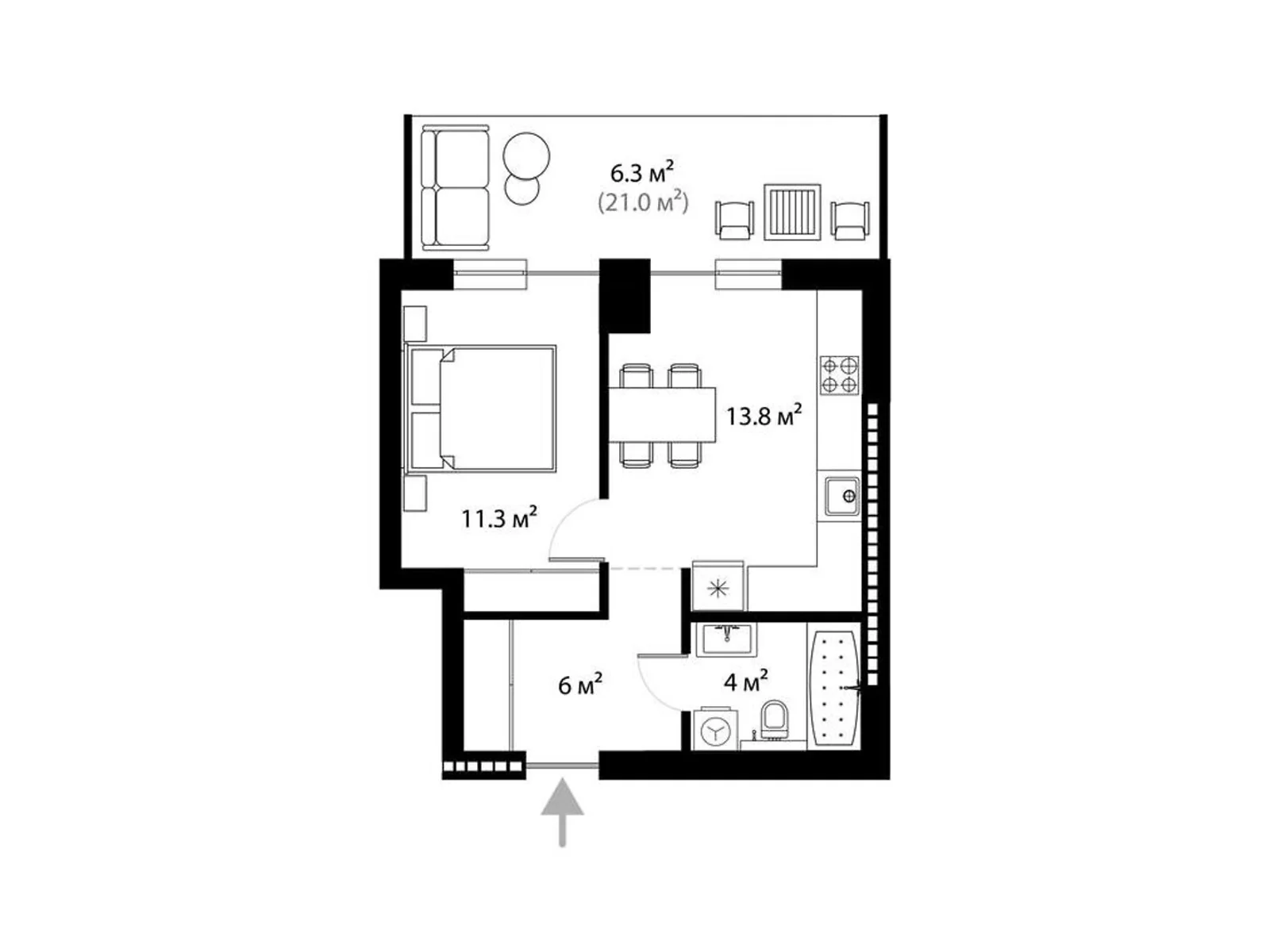 Продается 1-комнатная квартира 41.4 кв. м в Ужгороде, ул. Легоцкого, 80 - фото 1