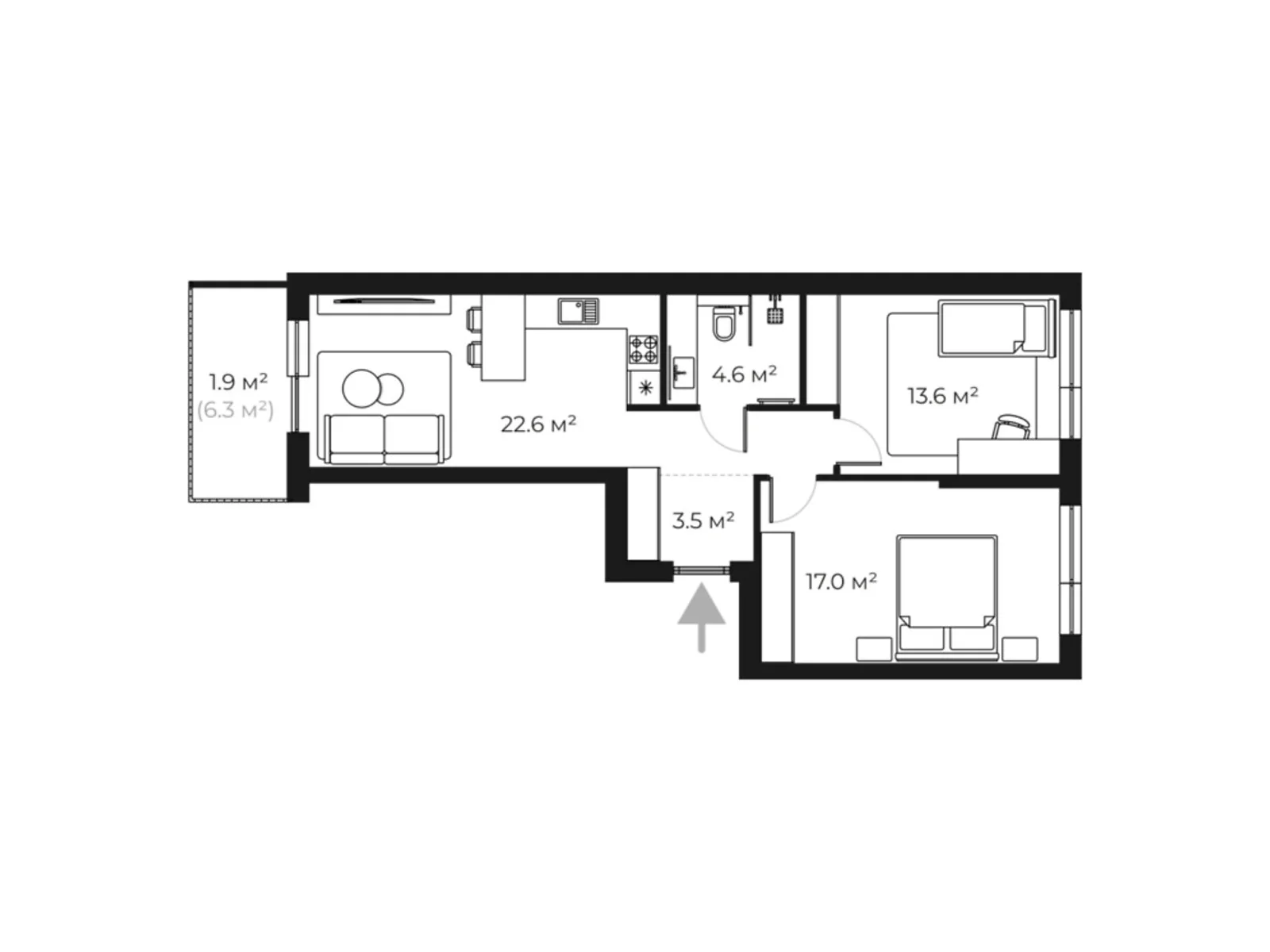 Продається 2-кімнатна квартира 61.6 кв. м у Ужгороді, вул. Легоцького, 80 - фото 1