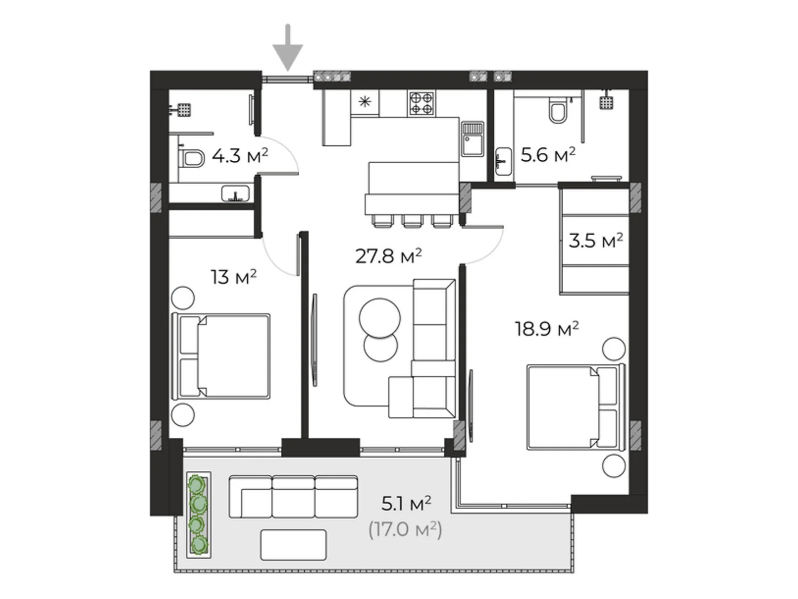 Продается 2-комнатная квартира 78.2 кв. м в Ужгороде, ул. Запорожская, 1 - фото 1