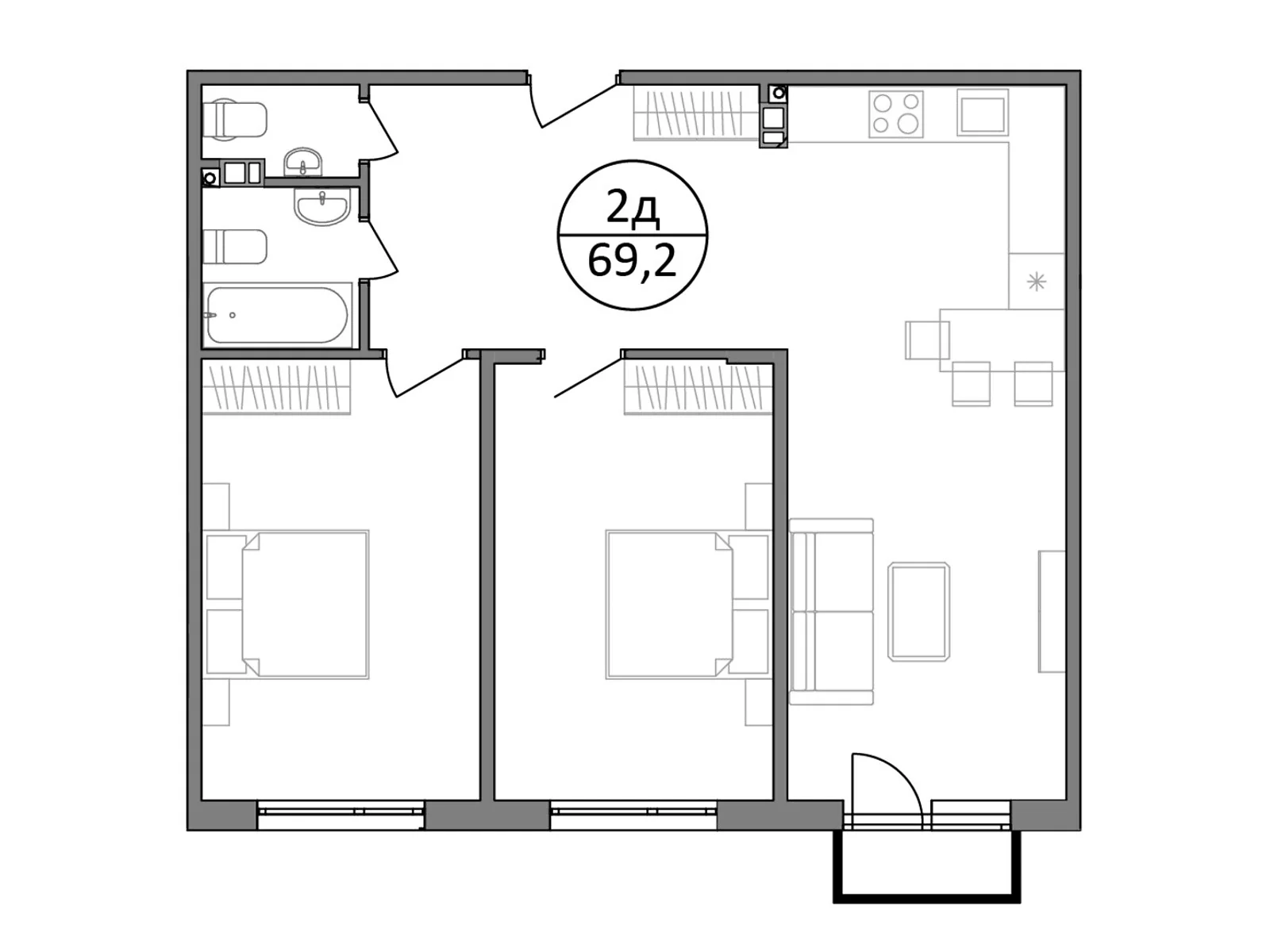 Продається 2-кімнатна квартира 69.3 кв. м у, цена: 75191 $ - фото 1