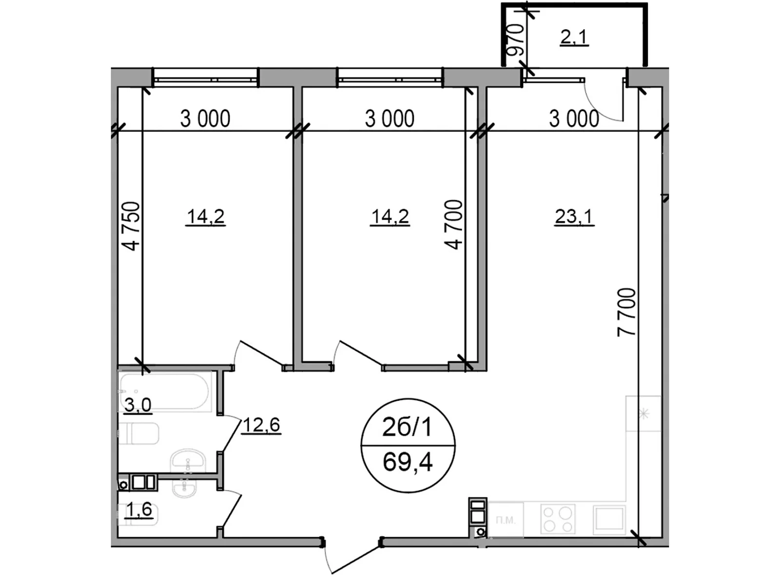 Продается 2-комнатная квартира 69.4 кв. м в Басовке, Кольцевая дор. - фото 1