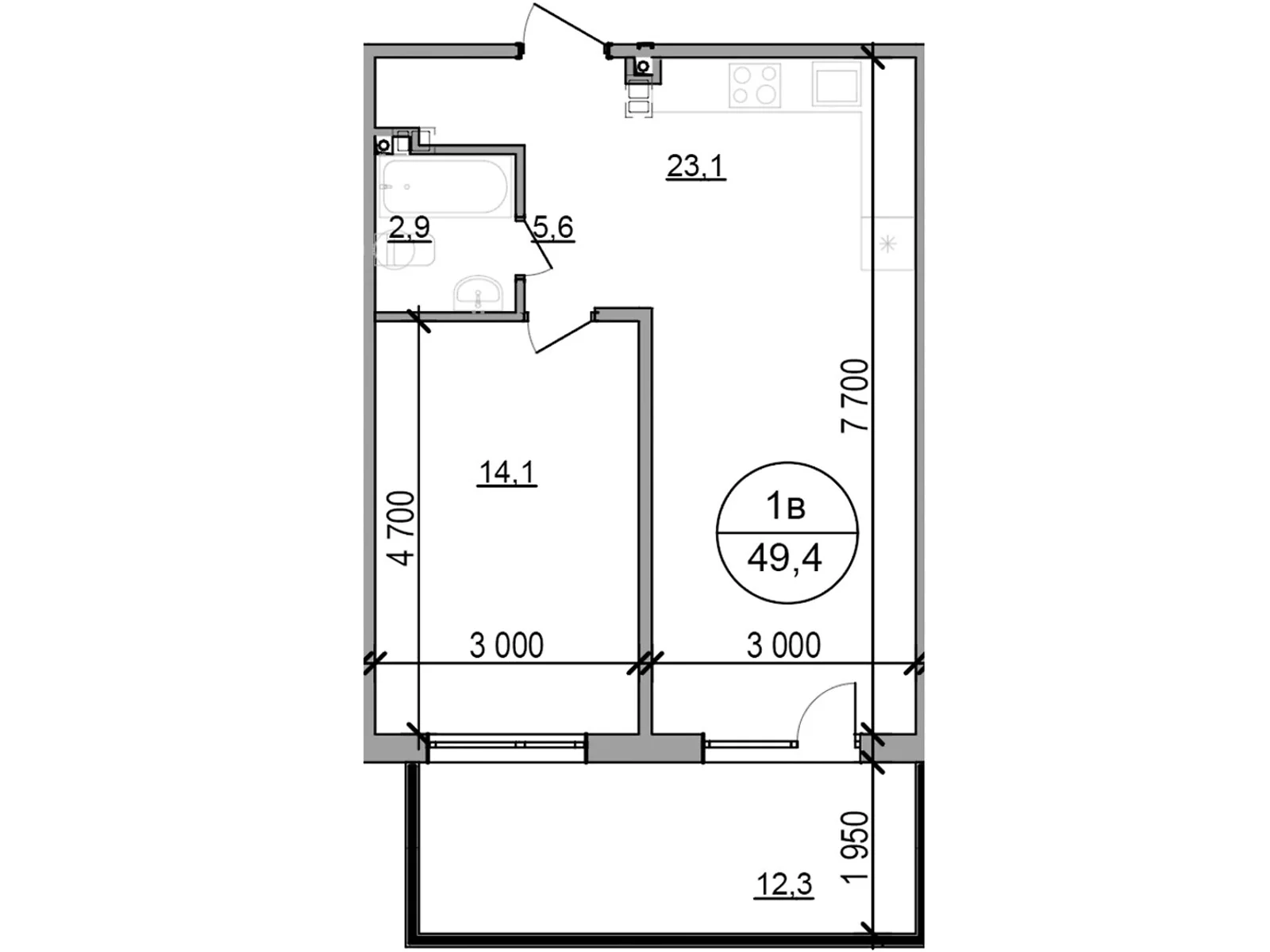 Продается 1-комнатная квартира 49.4 кв. м в Басовке, Кольцевая дор. - фото 1
