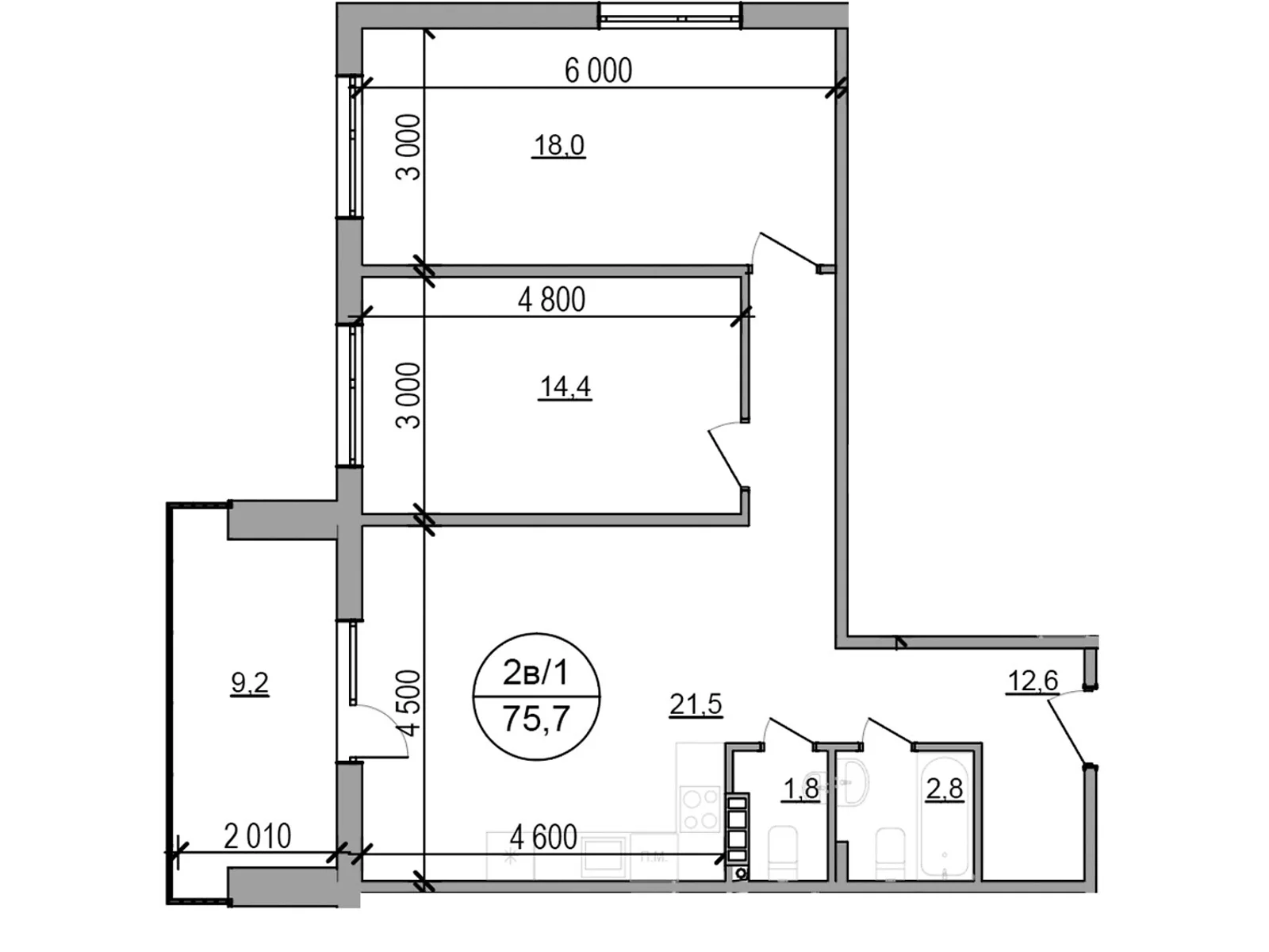 Продается 2-комнатная квартира 75.7 кв. м в Басовке, Кольцевая дор. - фото 1