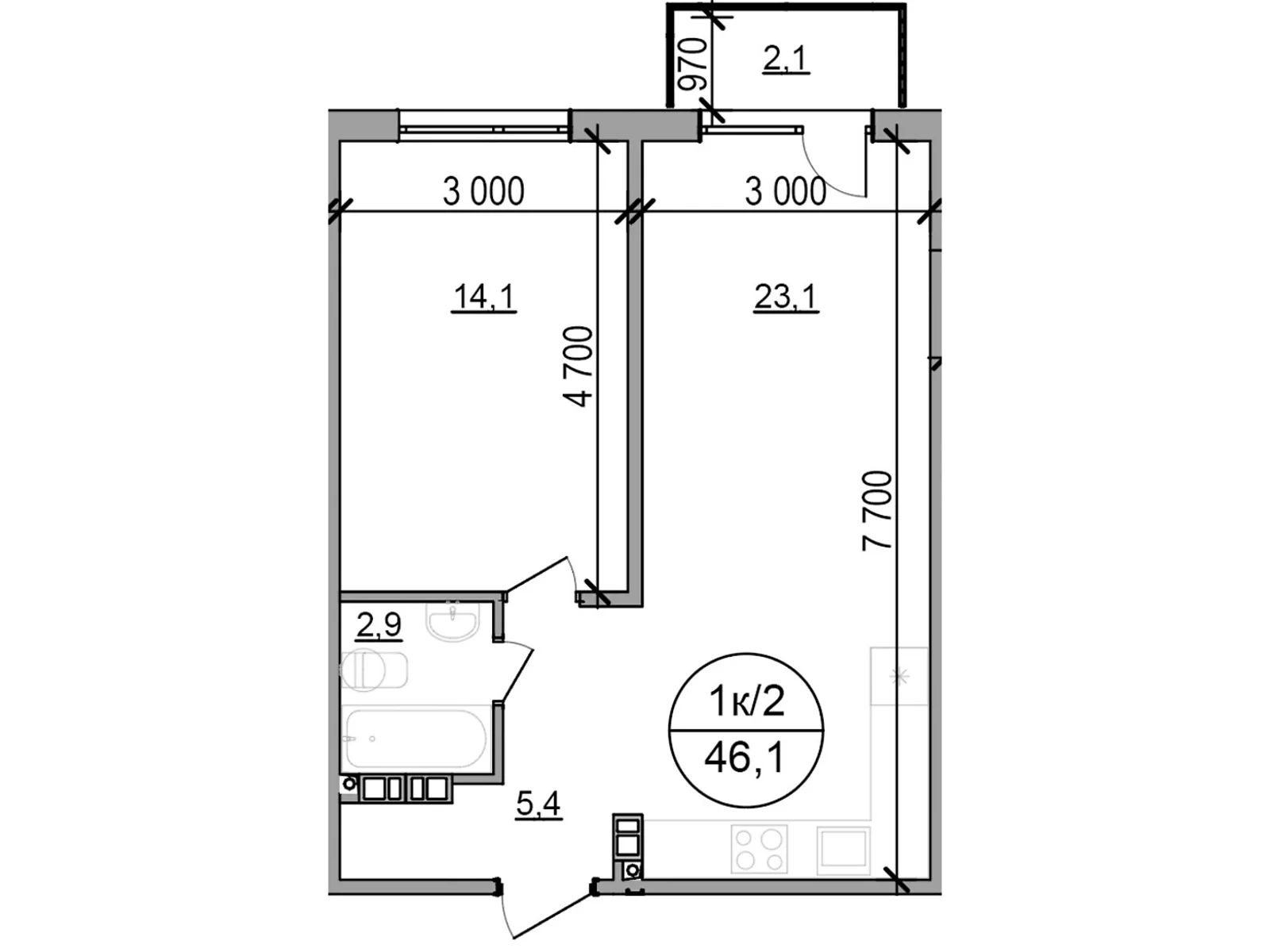 Продается 1-комнатная квартира 46.1 кв. м в Басовке, Кольцевая дор. - фото 1