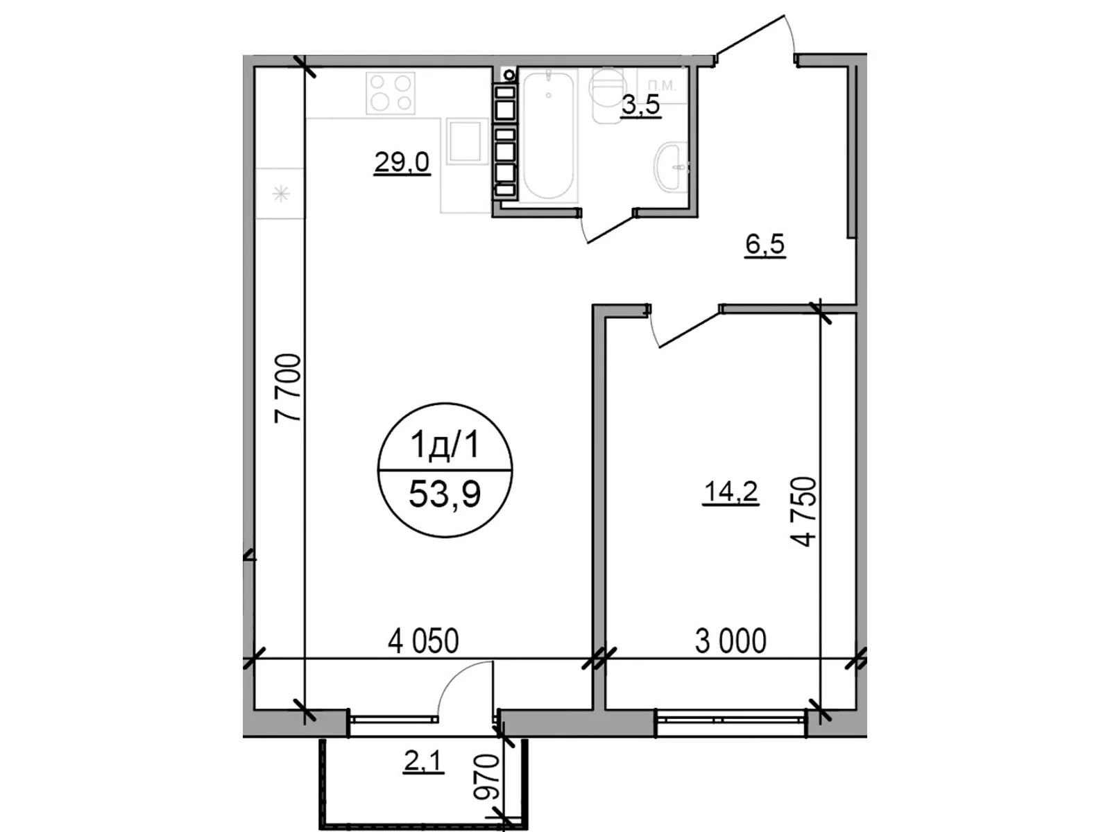 Продается 1-комнатная квартира 53.9 кв. м в, цена: 45276 $ - фото 1