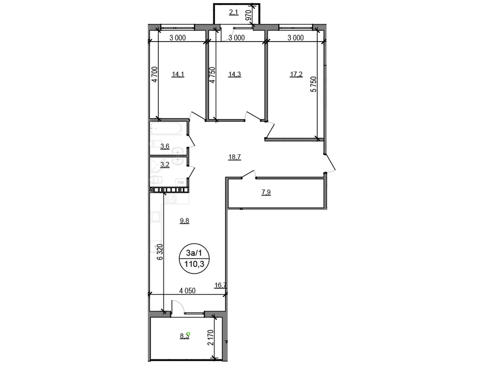 Продается 3-комнатная квартира 110.3 кв. м в, цена: 88792 $ - фото 1