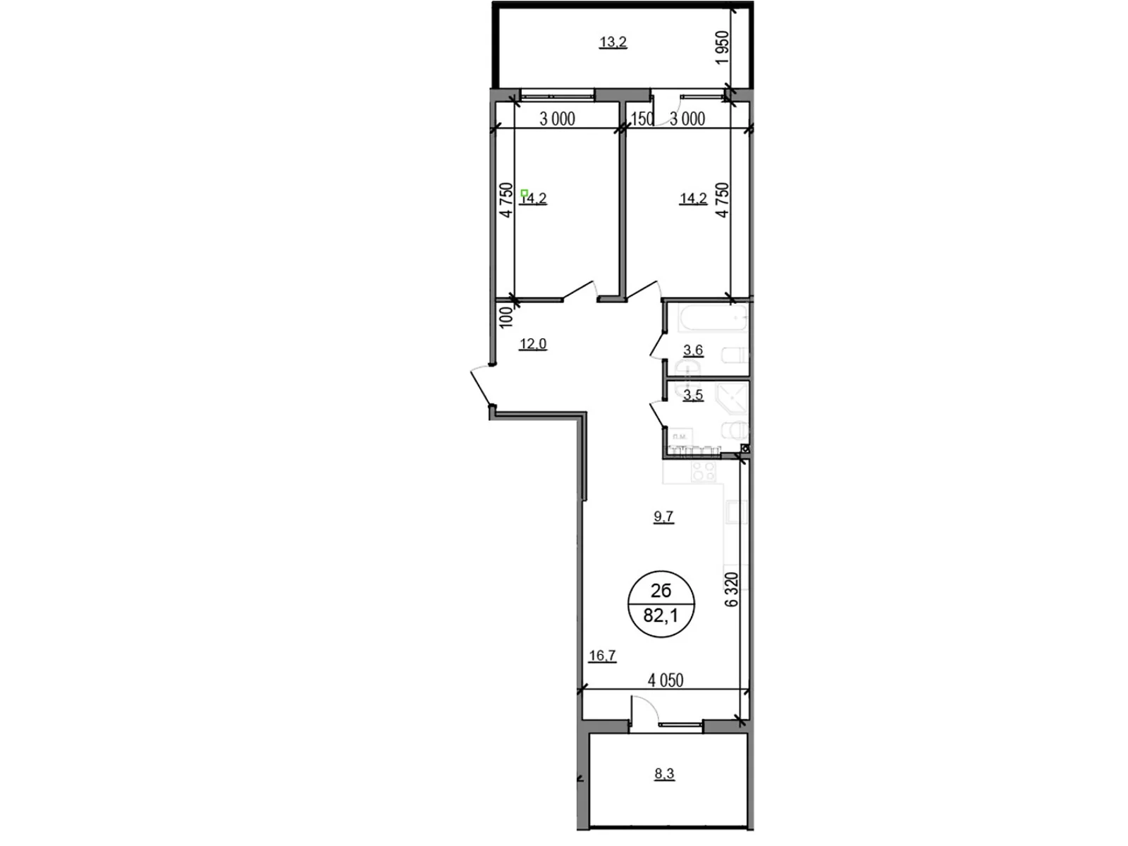 Продается 2-комнатная квартира 82.1 кв. м в Басовке, Кольцевая дор. - фото 1