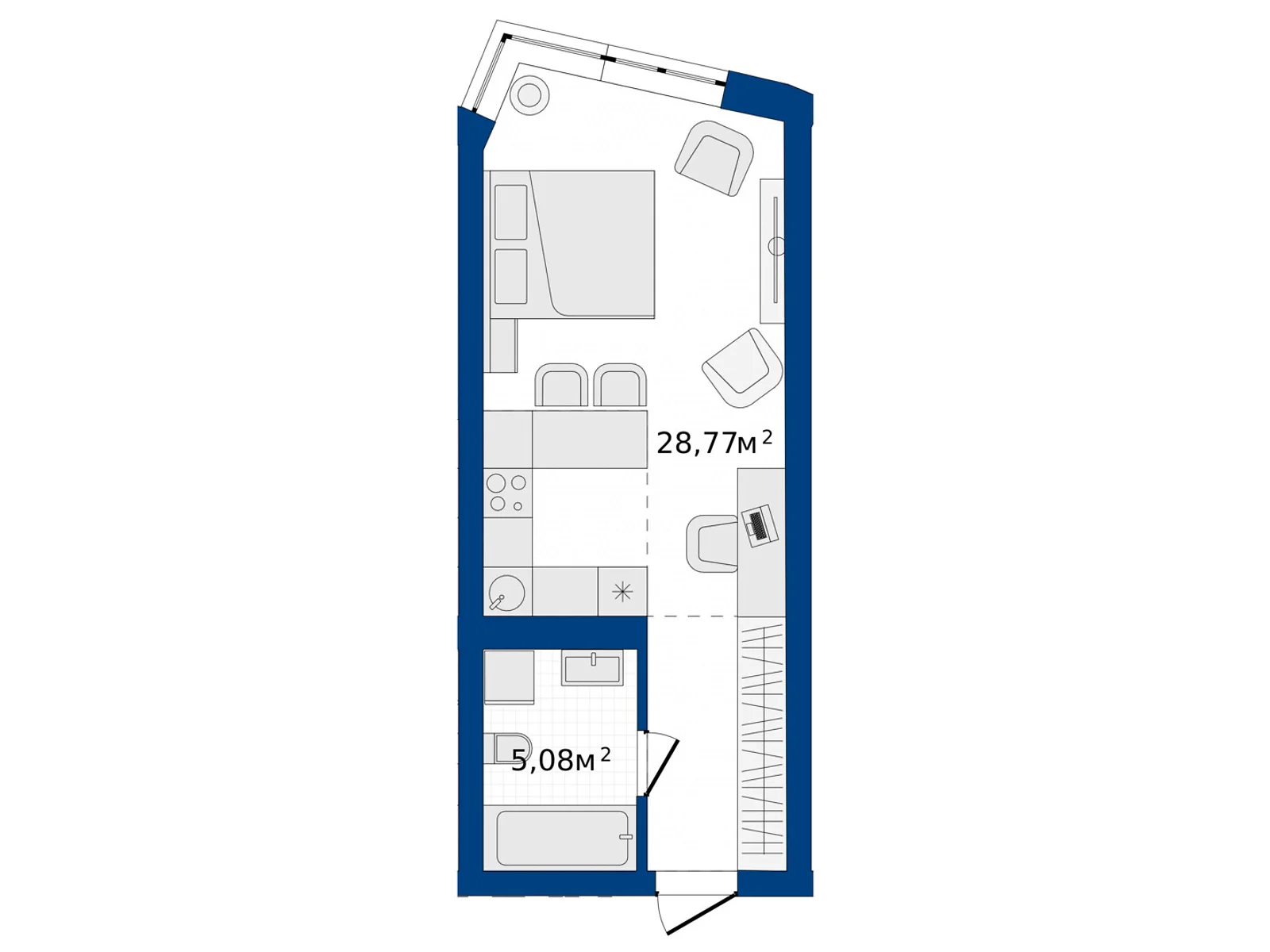 Продается 1-комнатная квартира 33.47 кв. м в Хмельницком, ул. Озерная, 20 - фото 1