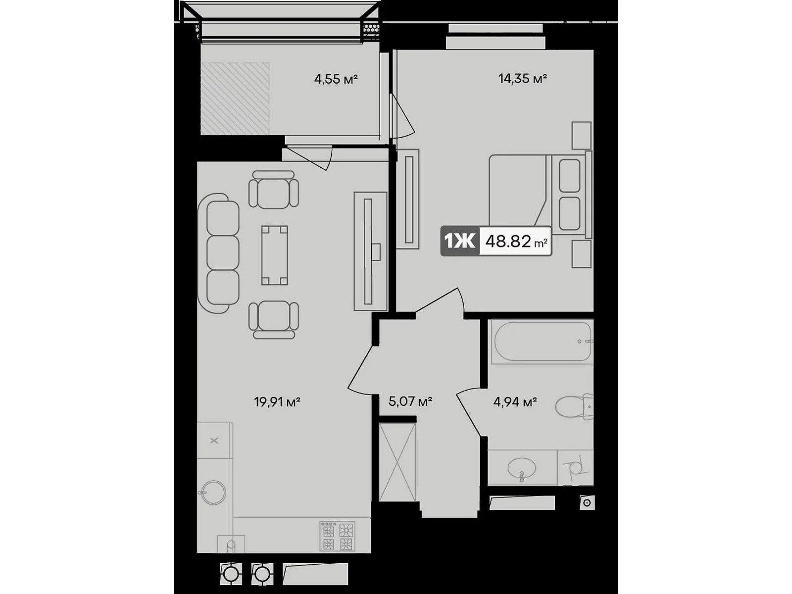 Продается 1-комнатная квартира 48.82 кв. м в Черкассах, ул. Героев Днепра - фото 1